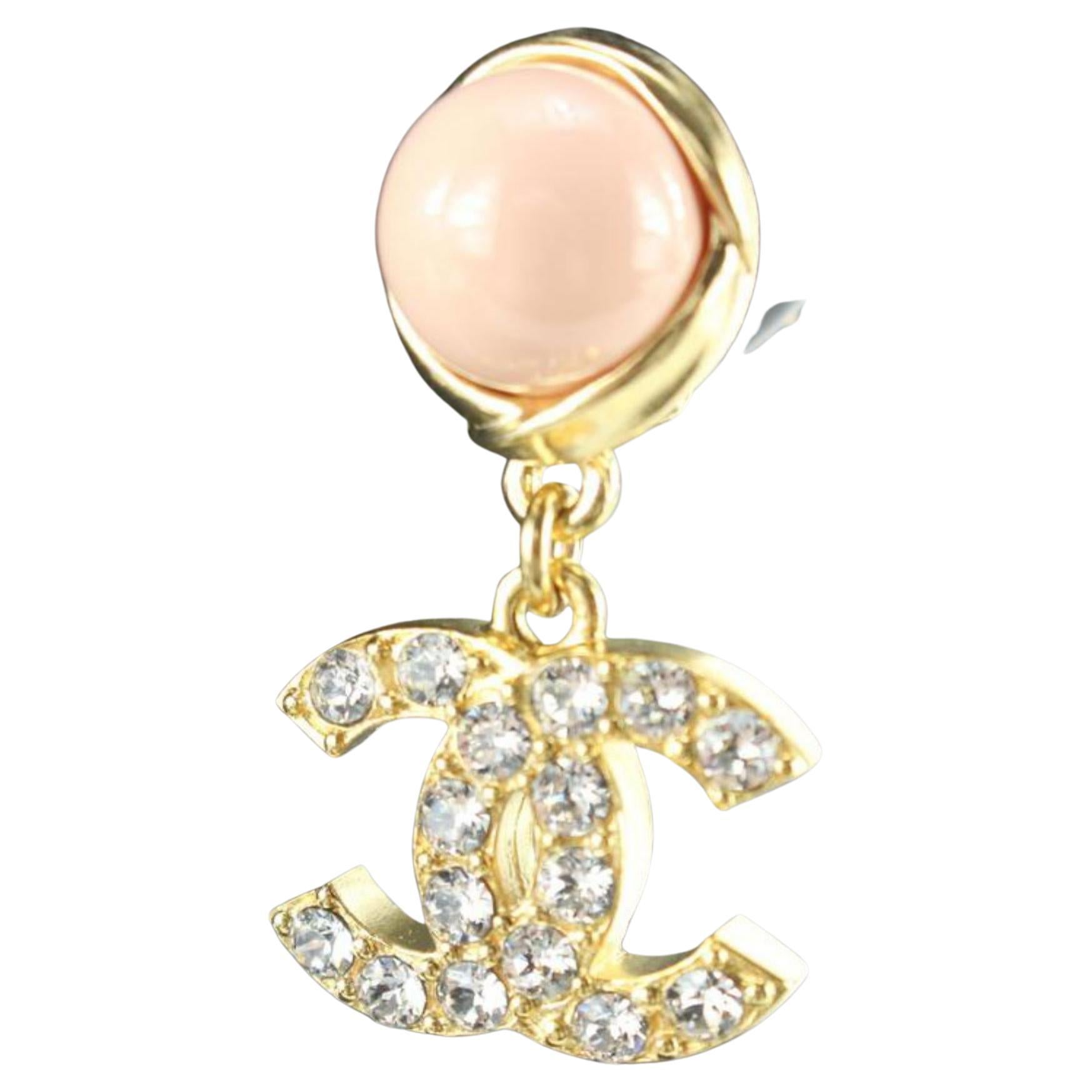 Chanel 22A Peach x Gold Crystal Drop CC Pierce Earrings 82ch629s