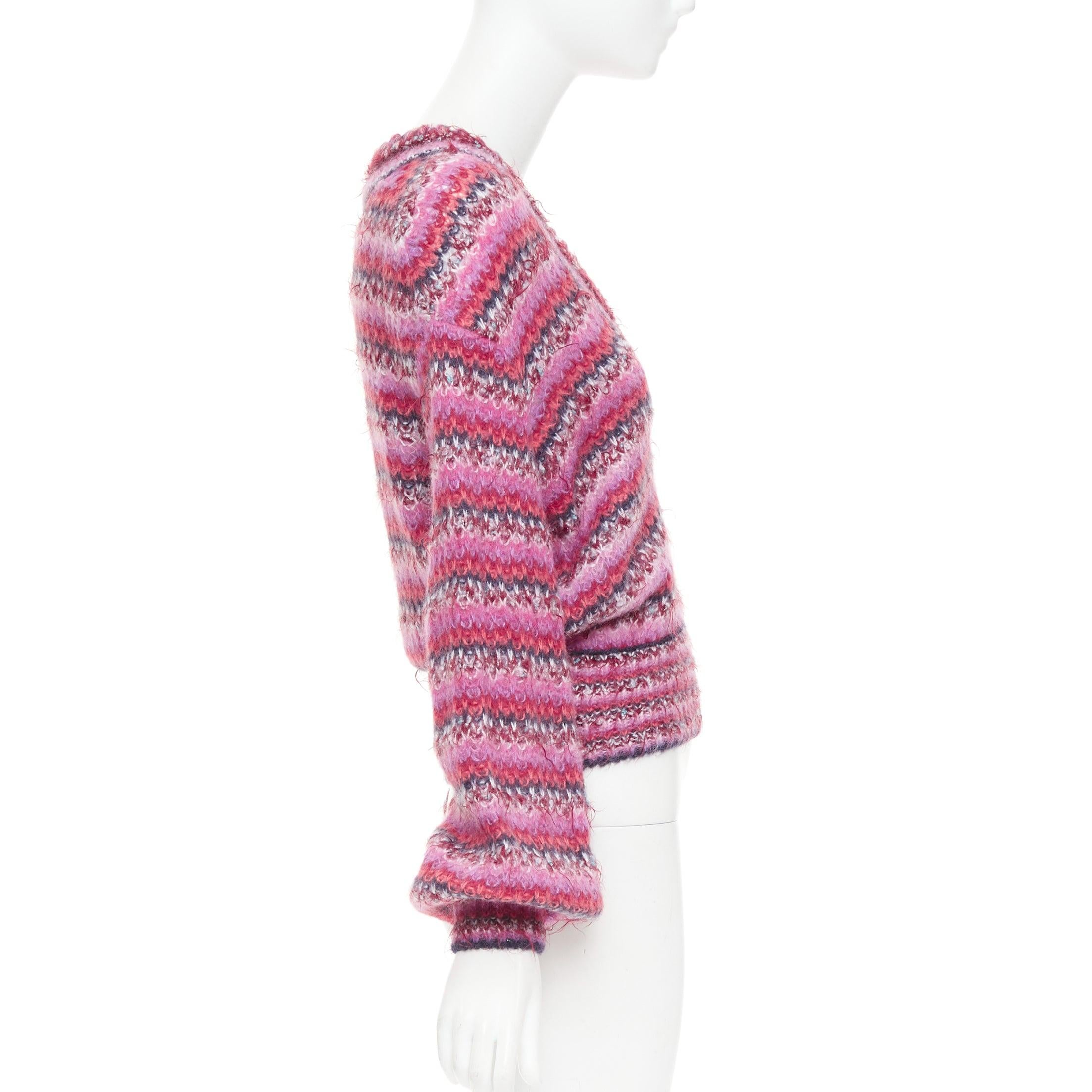 CHANEL 22A pink alpaca blend striped loose knit Vneck CC logo sweater FR38 M In Excellent Condition For Sale In Hong Kong, NT