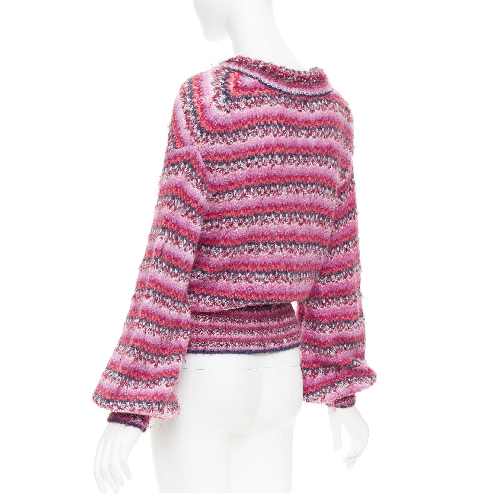 CHANEL 22A pink alpaca blend striped loose knit Vneck CC logo sweater FR38 M For Sale 1