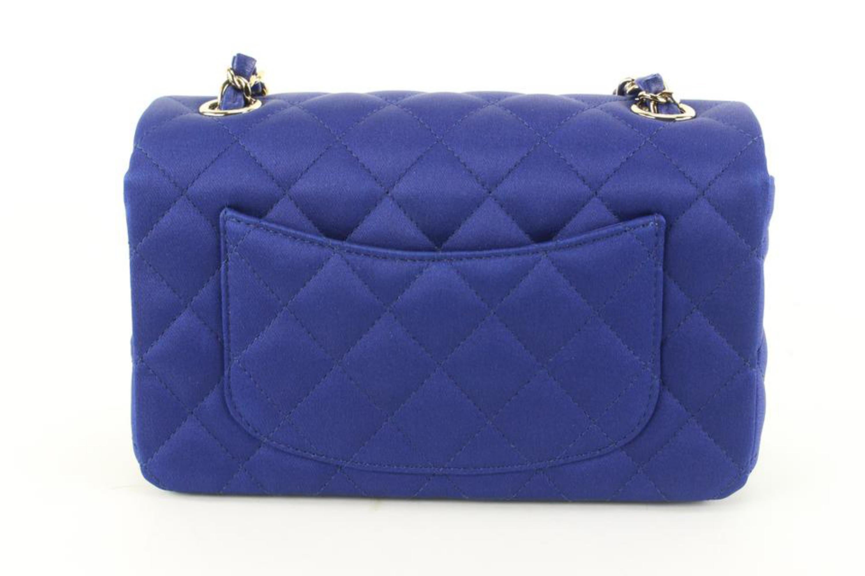 Chanel 22A Rare Blue Quilted Satin Mini Classic Flap GHW 6ck616s 5