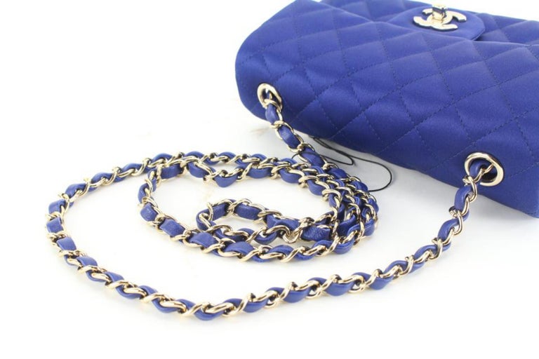 Chanel 22A Rare Blue Quilted Satin Mini Classic Flap GHW 6ck616s at 1stDibs