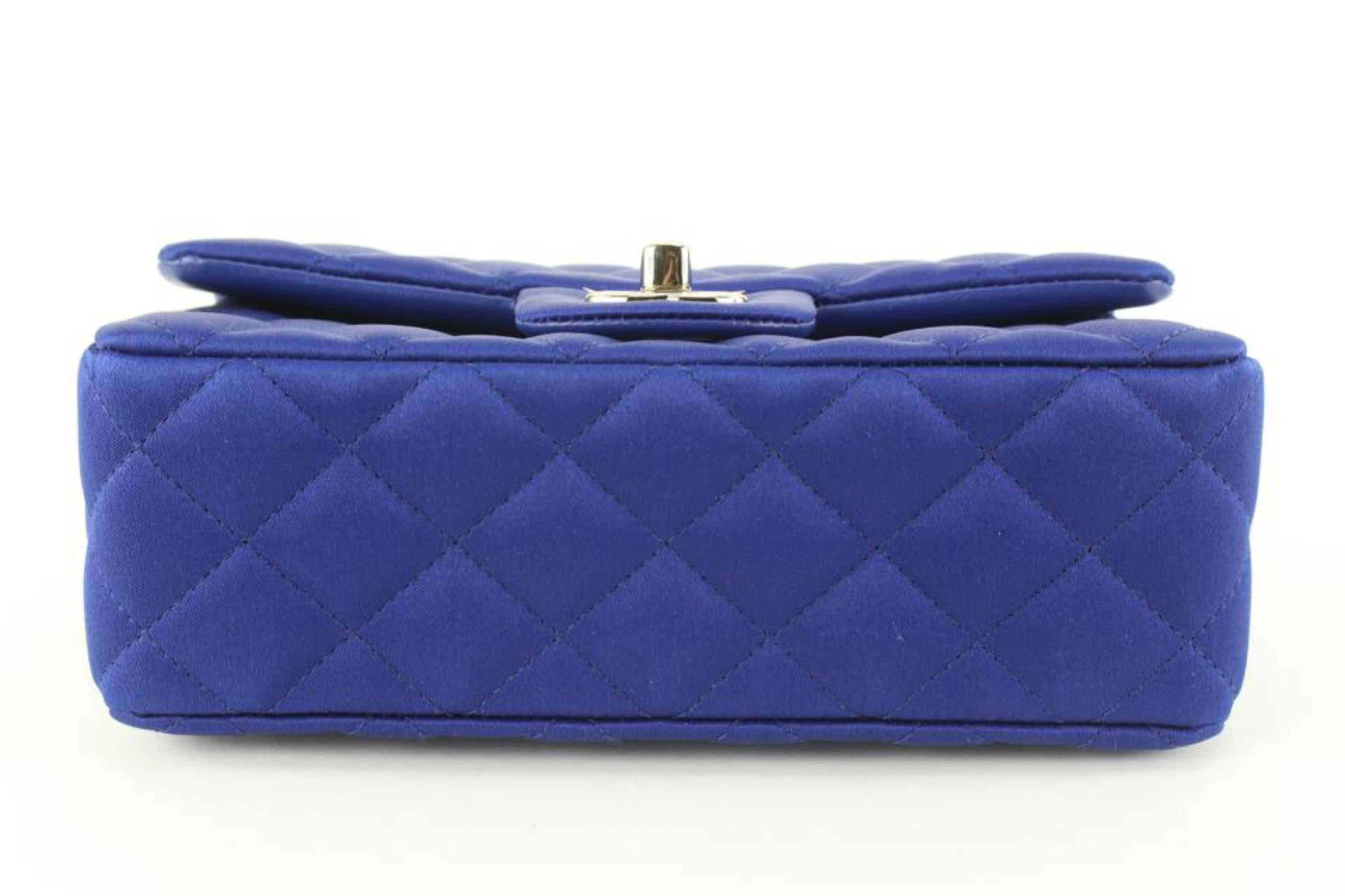 Chanel 22A Rare Blue Quilted Satin Mini Classic Flap GHW 6ck616s 2