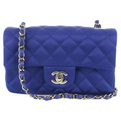 Chanel 22A Rare Blue Quilted Satin Mini Classic Flap GHW 6ck616s