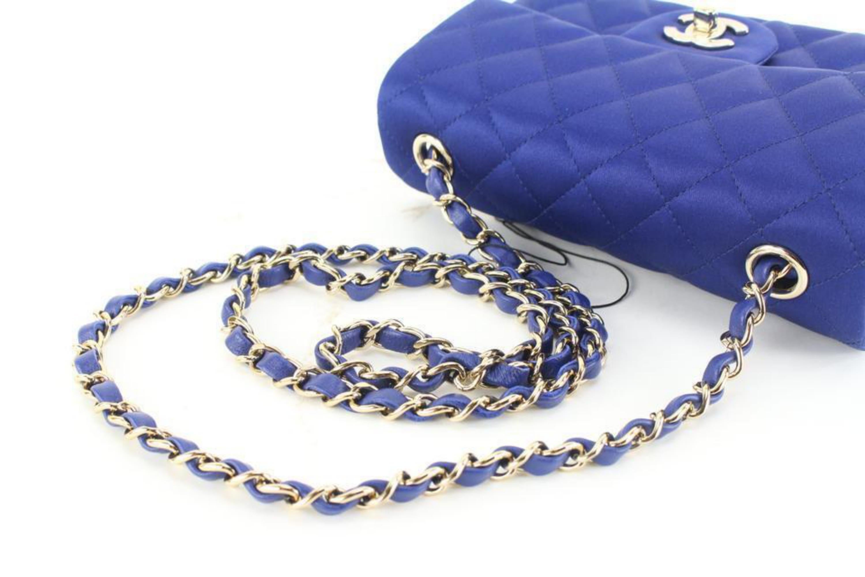 Women's Chanel 22A Rare Blue Quilted Satin Mini Classic Flap GHW 9c118