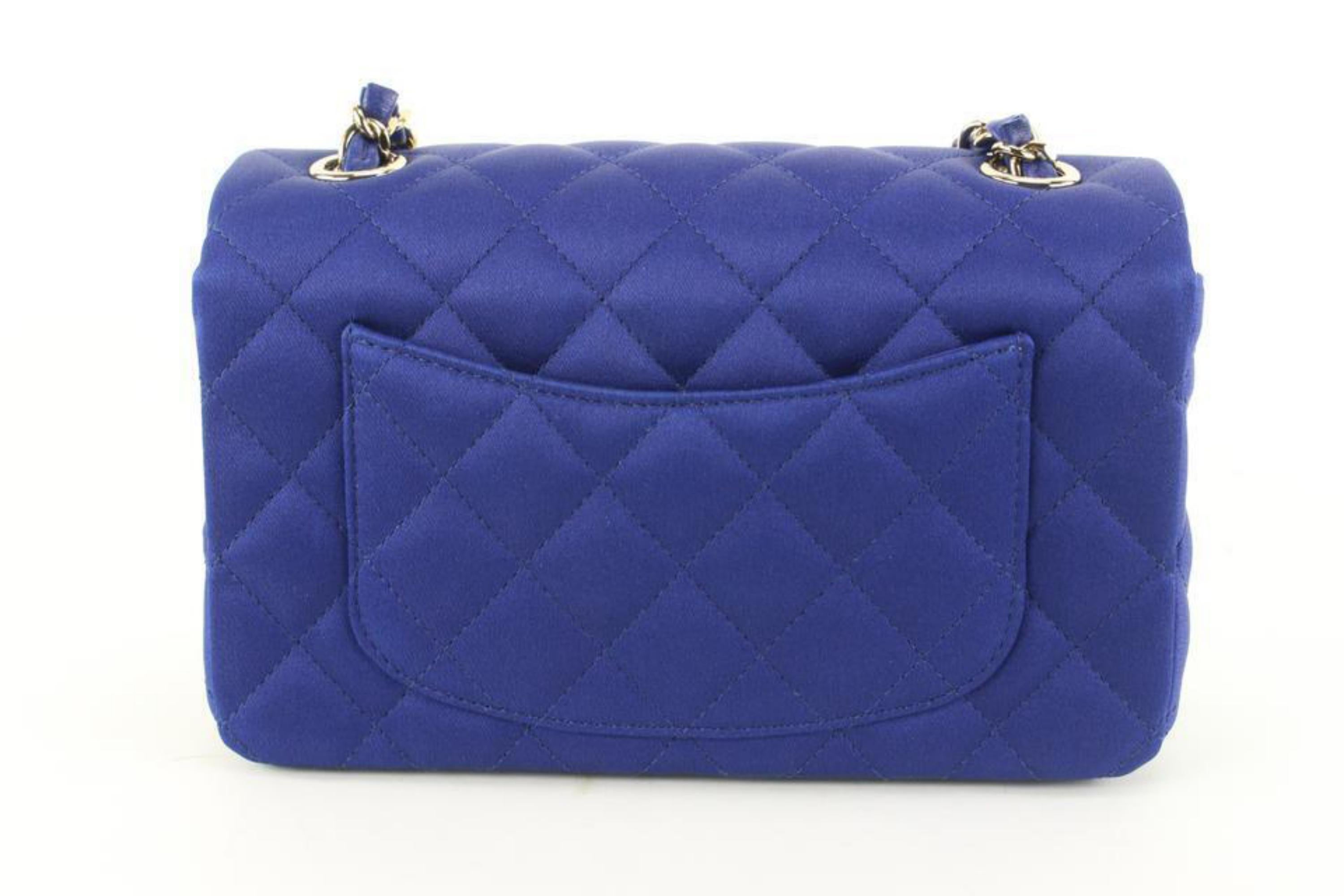 Chanel 22A Rare Blue Quilted Satin Mini Classic Flap GHW 9c118 3