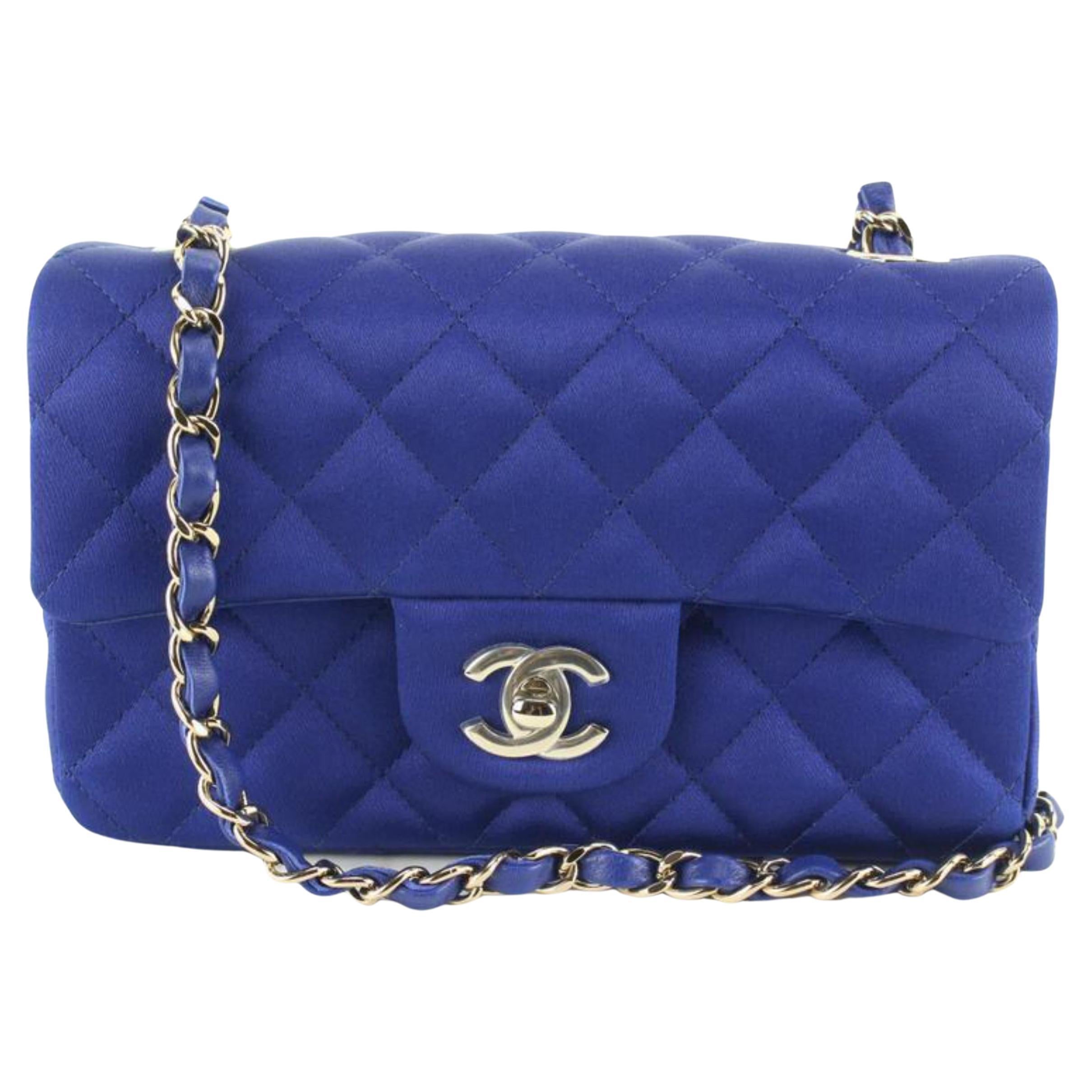 Chanel 22A Rare Blue Quilted Satin Mini Classic Flap GHW 9c118 For Sale at  1stDibs