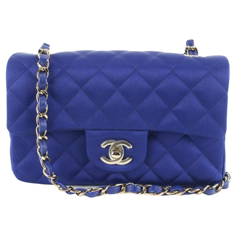 Chanel 22A Rare Blue Quilted Satin Mini Classic Flap GHW 9c118 at