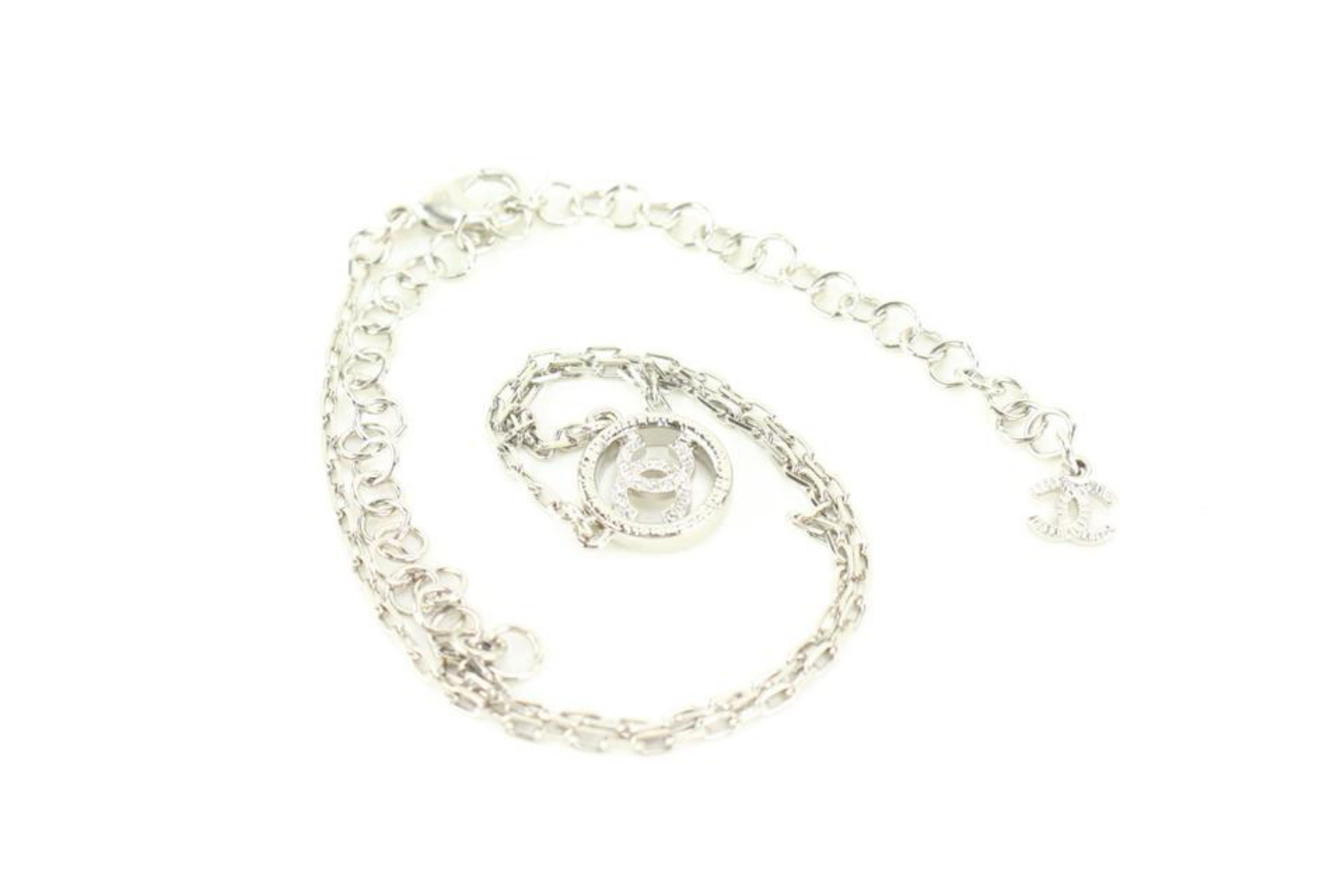 Beige Chanel 22A Silver x Crystal CC Chain Necklace 72c615s