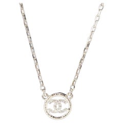 Chanel 22A Silver x Crystal CC Chain Necklace 72c615s
