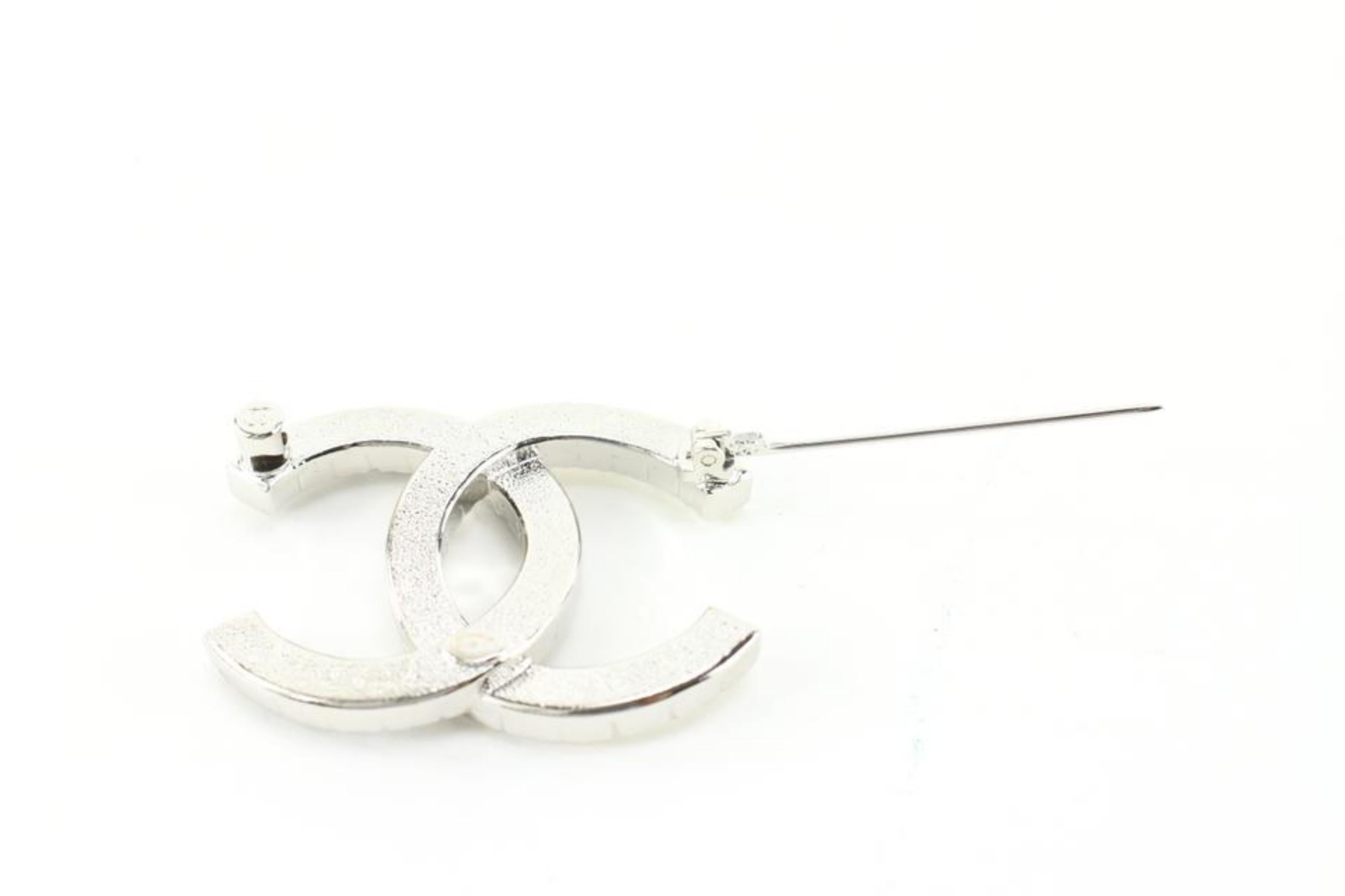 Chanel 22A Silver x Crystal x Black CC Logo Brooch Pin 98ch630s 2