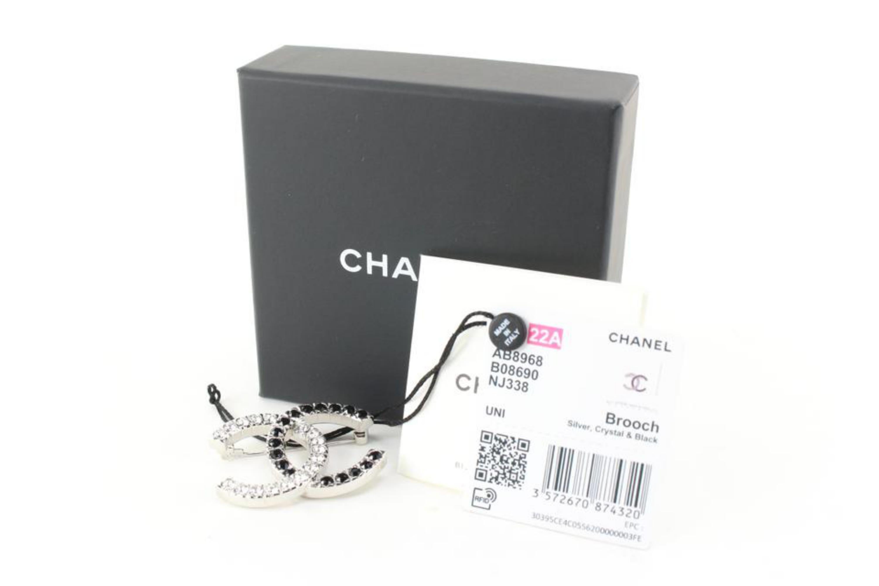 Chanel 22A Silver x Crystal x Black CC Logo Brooch Pin 98ch630s 3