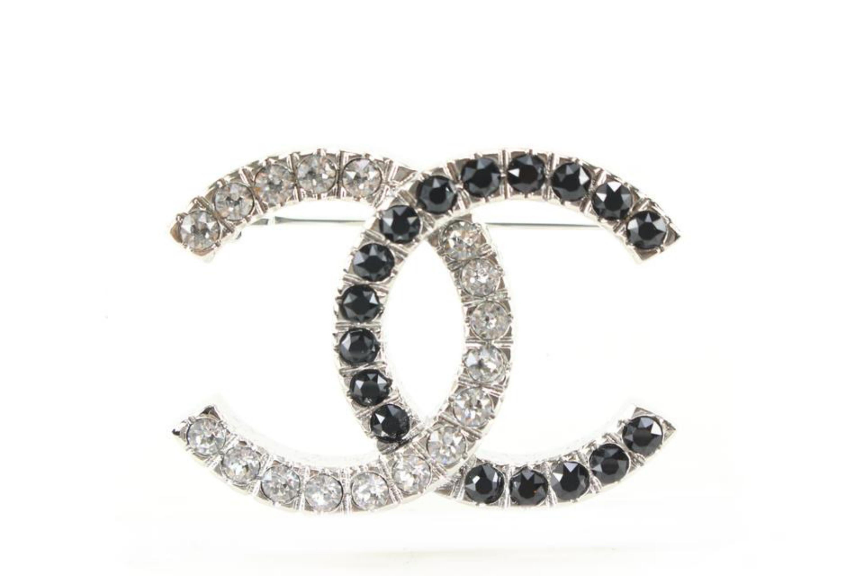 Chanel 22A Silver x Crystal x Black CC Logo Brooch Pin 98ch630s 4