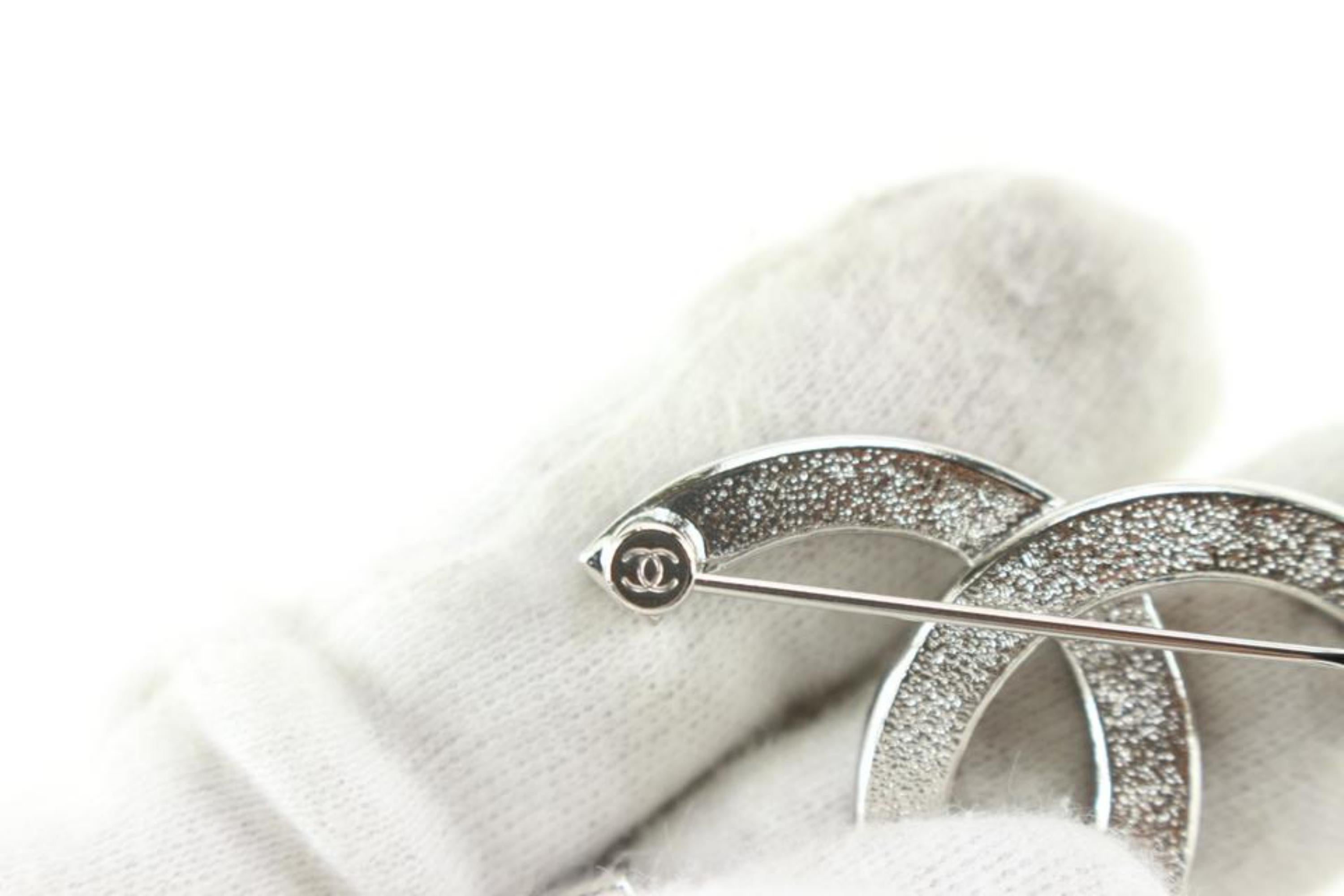 Chanel 22A Silver x Crystal x Black CC Logo Brooch Pin 98ch630s 1