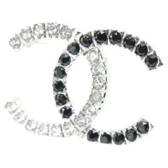 Chanel 22A Silver x Crystal x Black CC Logo Brooch Pin 98ch630s