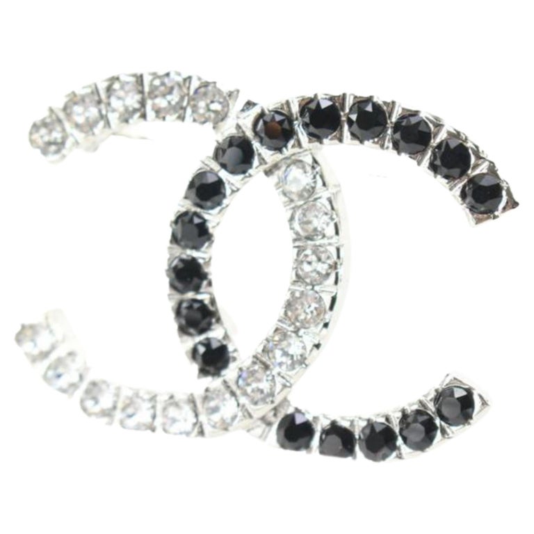 CHANEL Baguette Crystal CC Brooch Silver 964172