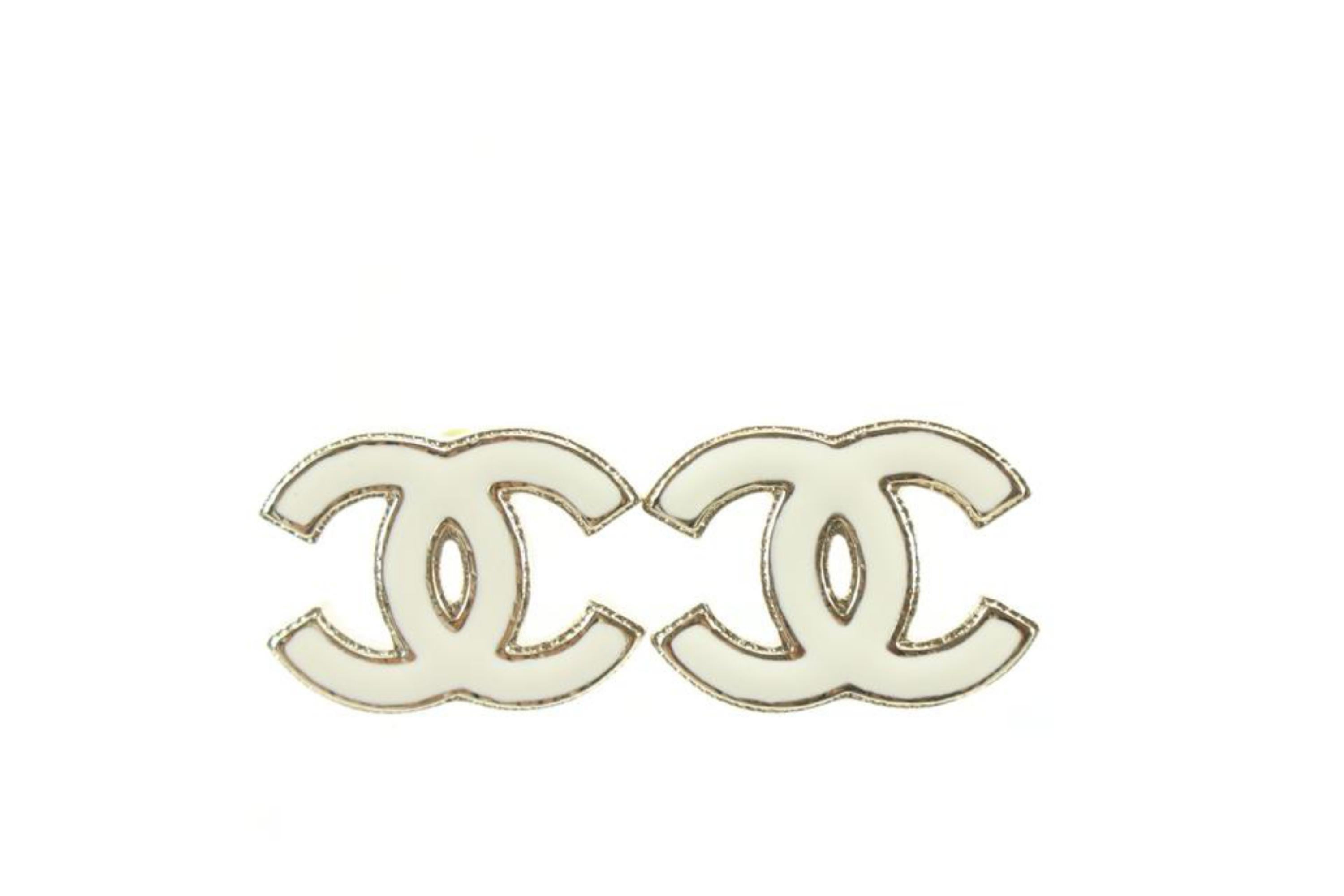 Chanel 22a White x Gold CC Logo Pierce Earrings 83cz629s 7