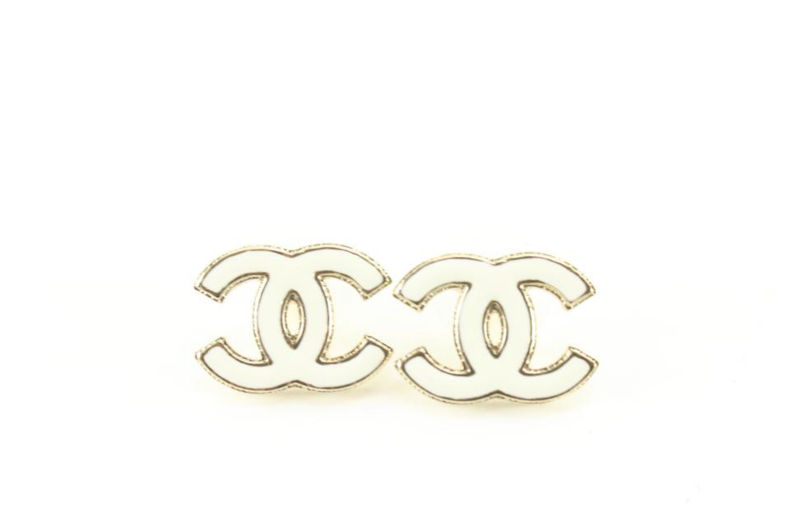 Chanel 22a White x Gold CC Logo Pierce Earrings 83cz629s 4