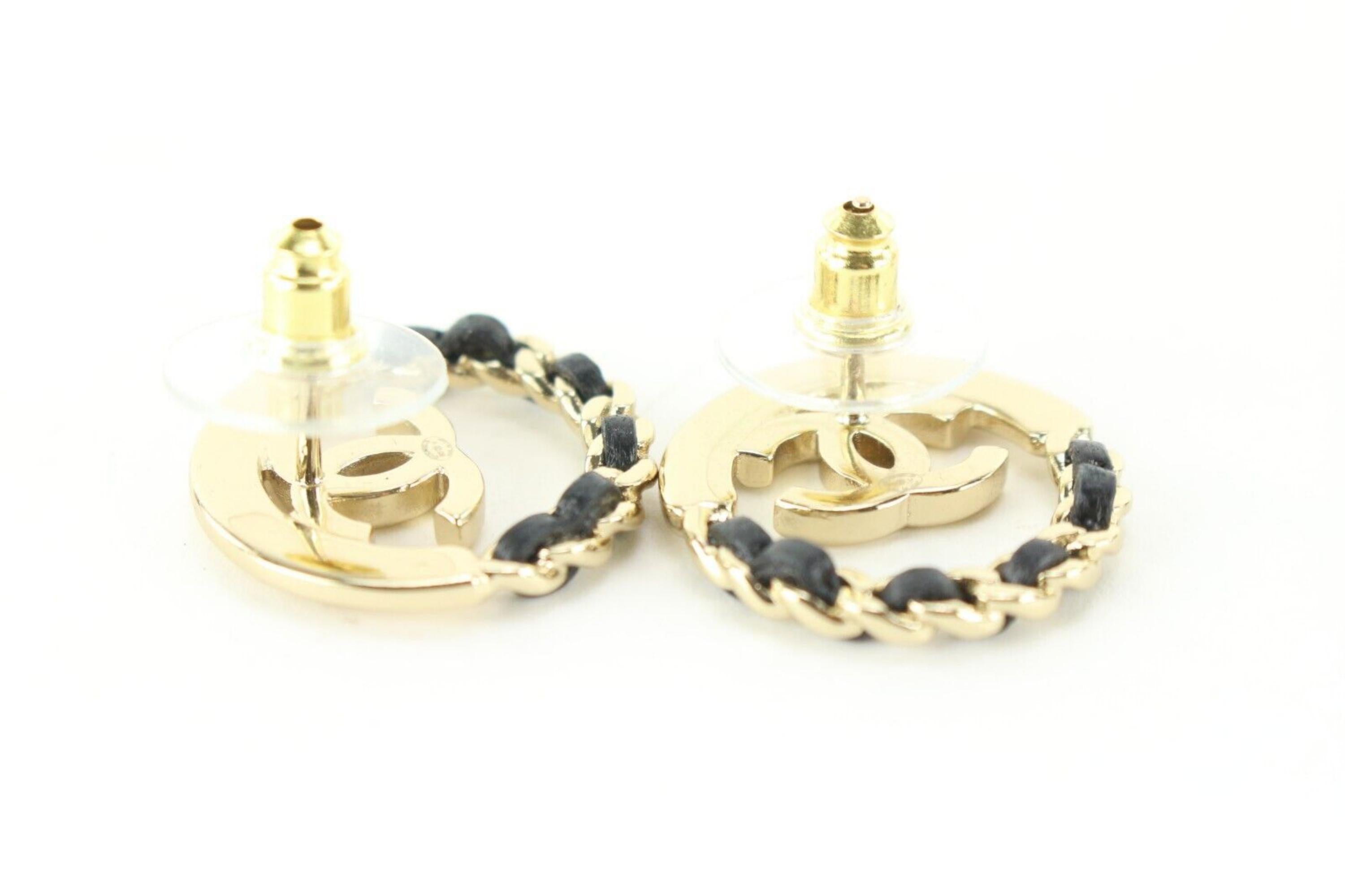 Chanel 22B Black Gold Chain CC Circle Earring Pierced 4CJ1229 5