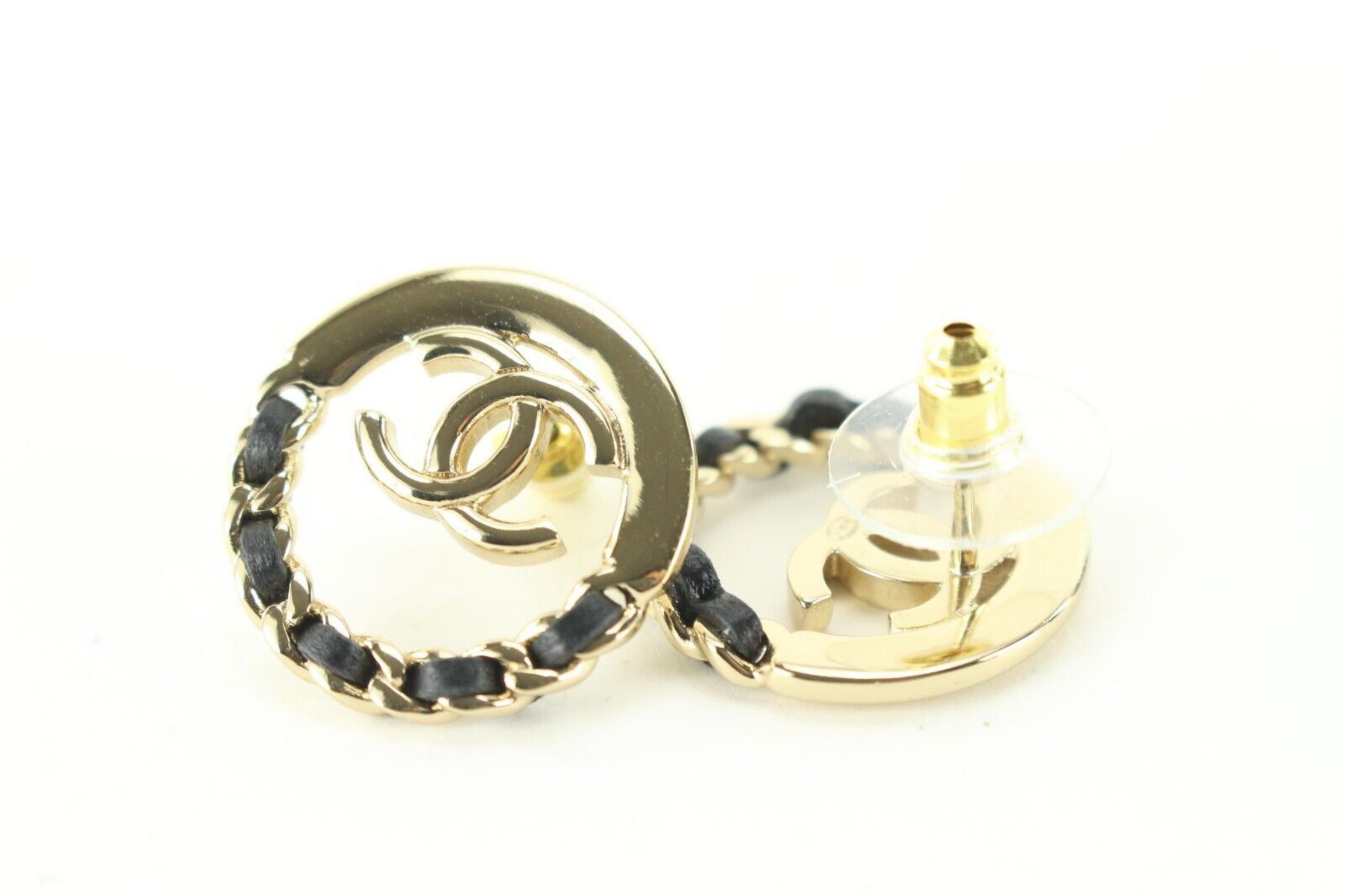 Chanel 22B Black Gold Chain CC Circle Earring Pierced 4CJ1229 6