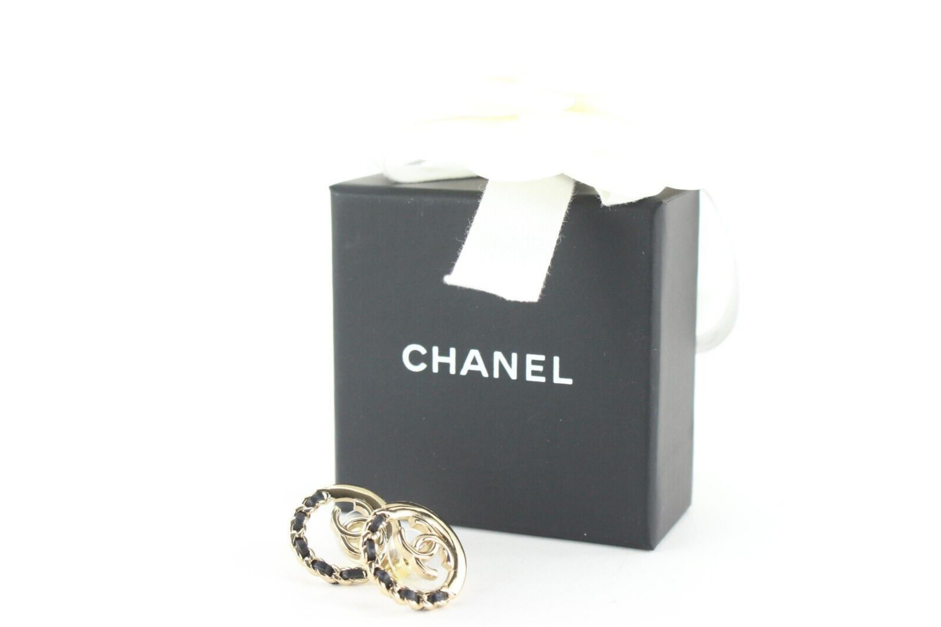Chanel 22B Black Gold Chain CC Circle Earring Pierced 4CJ1229 For Sale 8