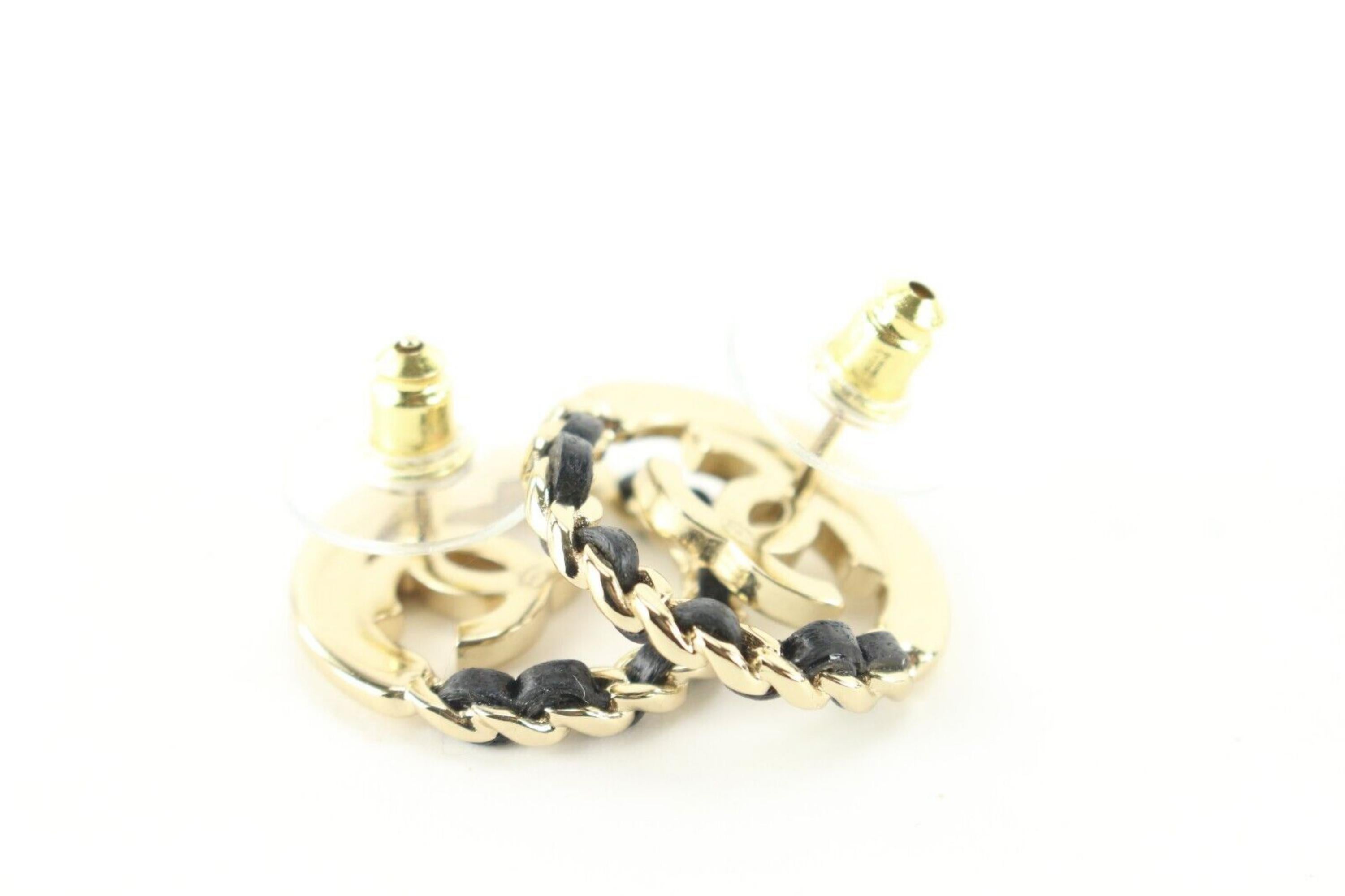 Gray Chanel 22B Black Gold Chain CC Circle Earring Pierced 4CJ1229