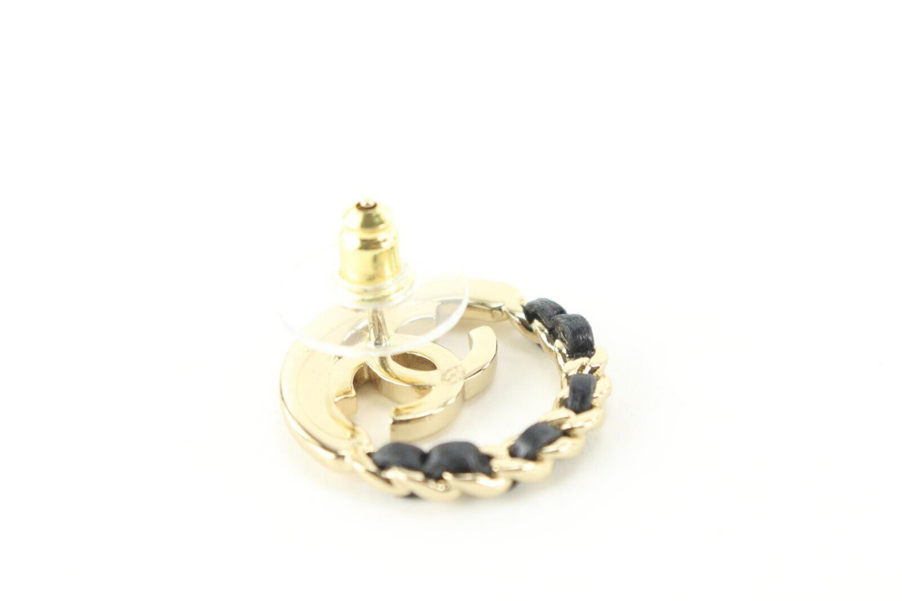 Chanel 22B Black Gold Chain CC Circle Earring Pierced 4CJ1229 In New Condition For Sale In Dix hills, NY