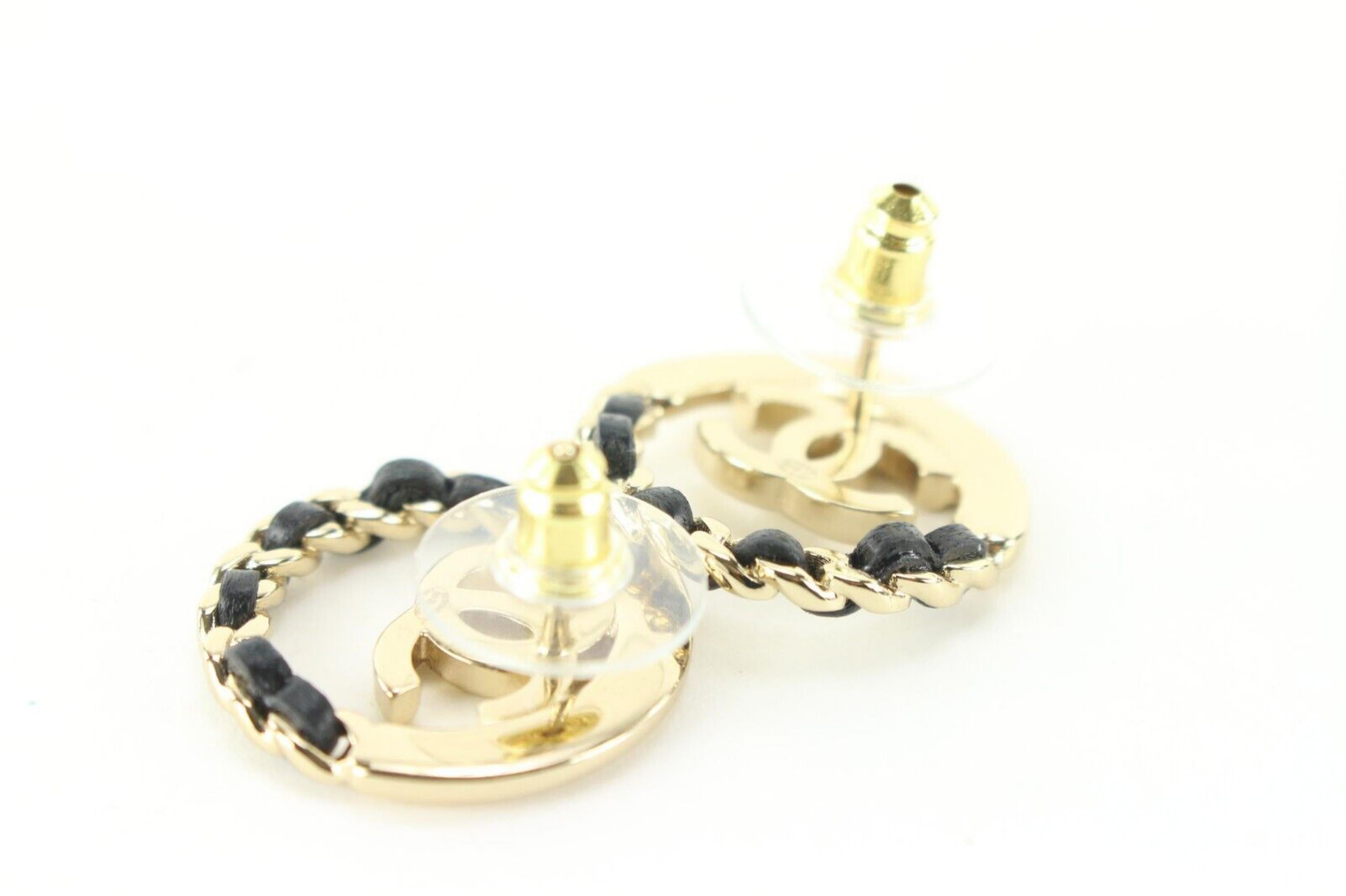 Chanel 22B Black Gold Chain CC Circle Earring Pierced 4CJ1229 For Sale 1