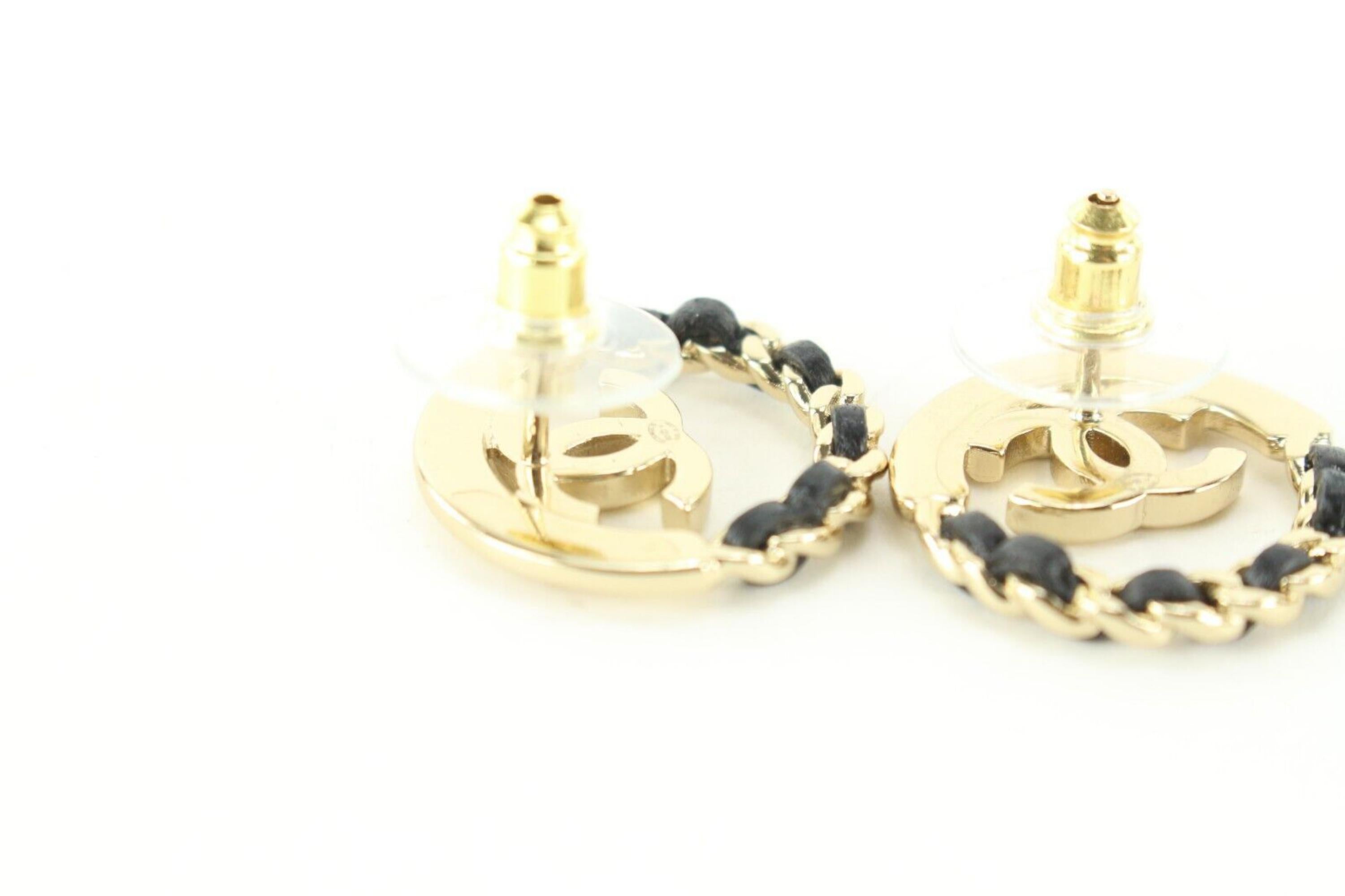 Chanel 22B Black Gold Chain CC Circle Earring Pierced 4CJ1229 For Sale 2