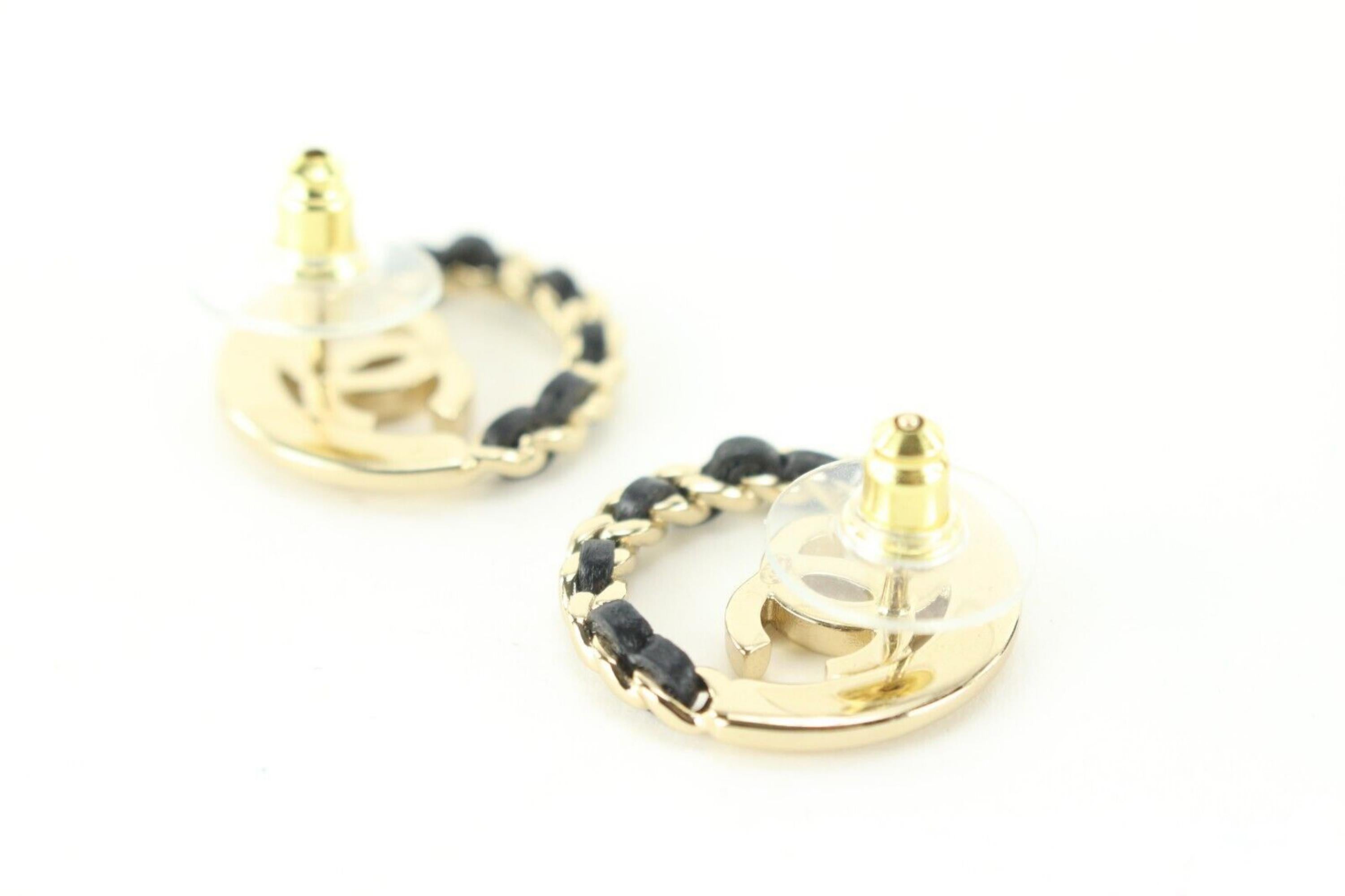 Chanel 22B Black Gold Chain CC Circle Earring Pierced 4CJ1229 For Sale 3