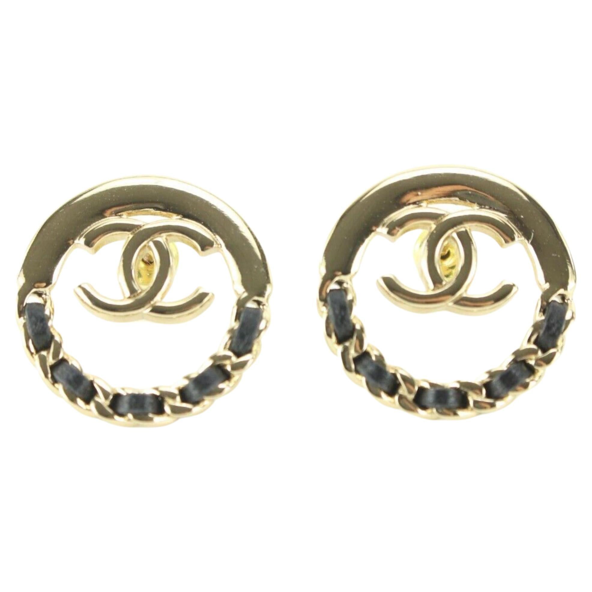 Chanel 22B Schwarz-Gold Kette CC Kreis-Ohrring durchbohrt 4CJ1229