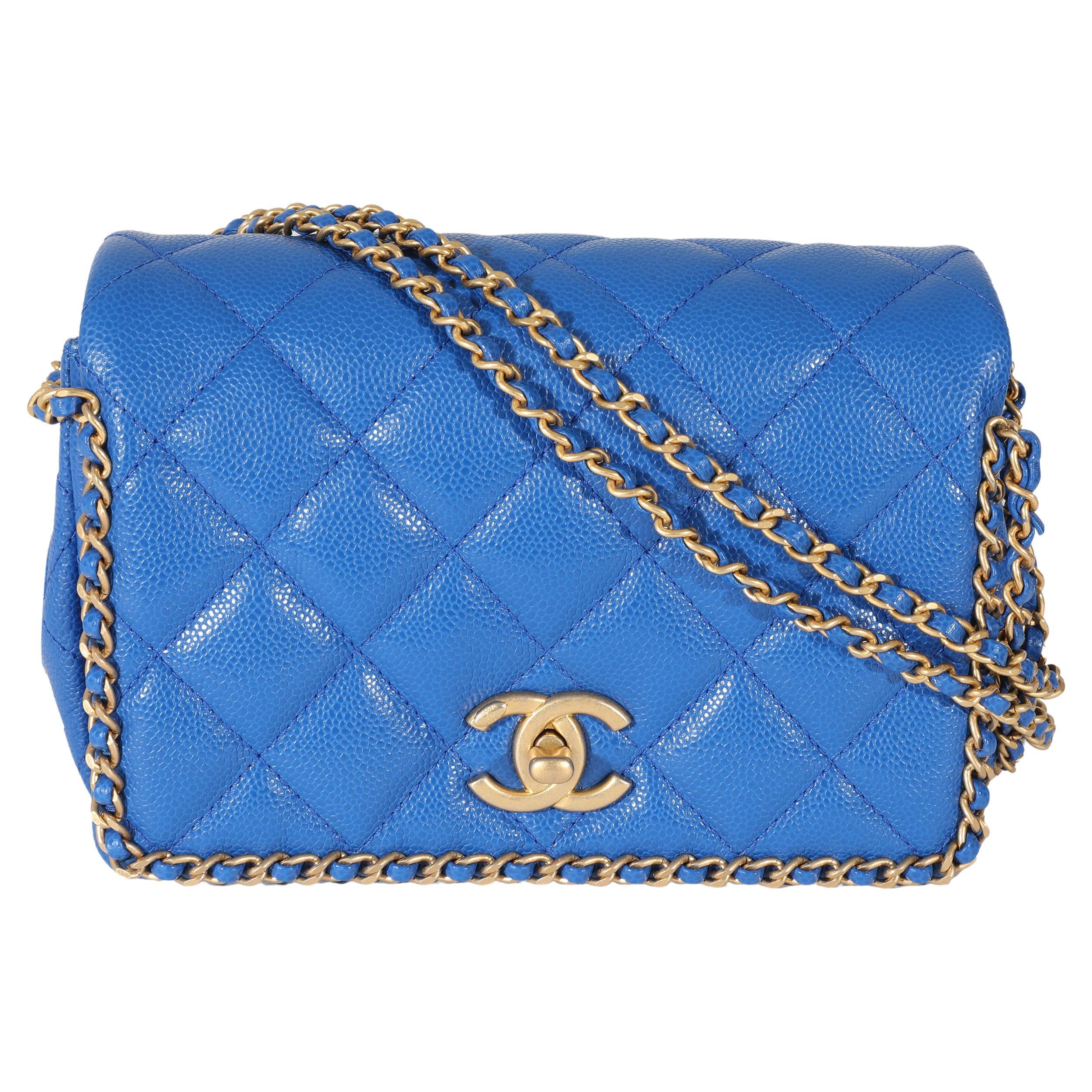 Chanel 22B Dark Blue Caviar Chain Around Flap Bag For Sale at 1stDibs