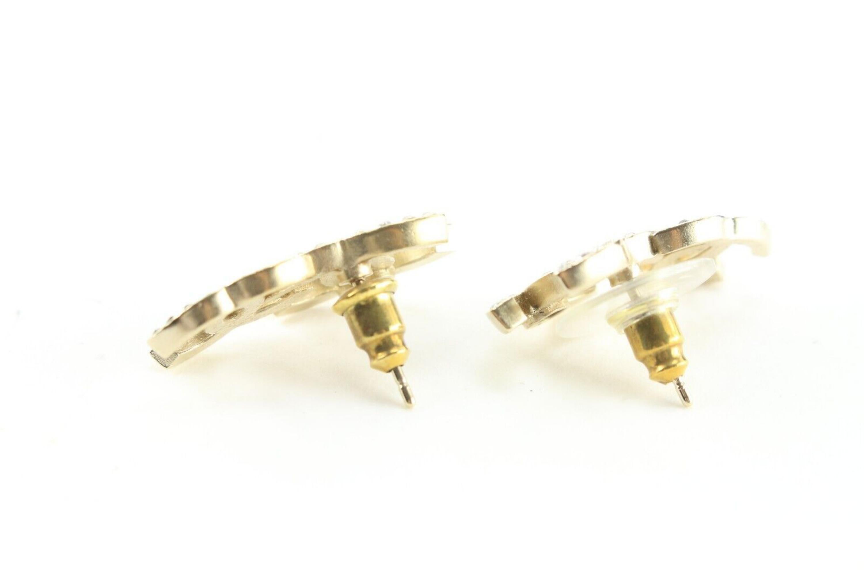 Chanel 22B Double CC Logo Pierce Earrings Crystal Black Gold 2CK0509 For Sale 5