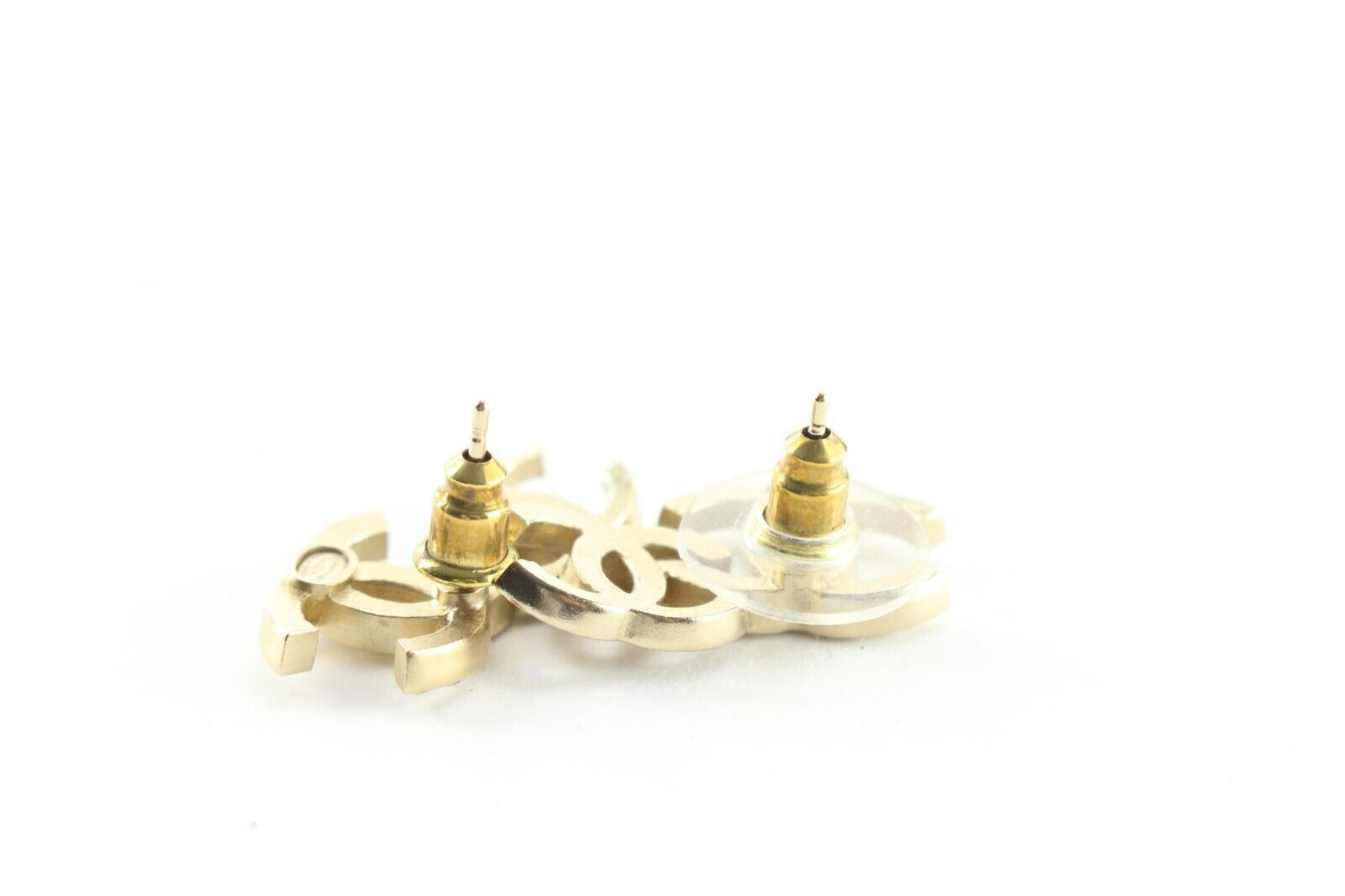 Chanel 22B Double CC Logo Pierce Earrings Crystal Black Gold 2CK0509 2