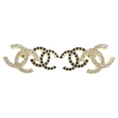 Chanel - Boucles d'oreilles 22B avec double logo CC en cristal et or noir 2CK0509