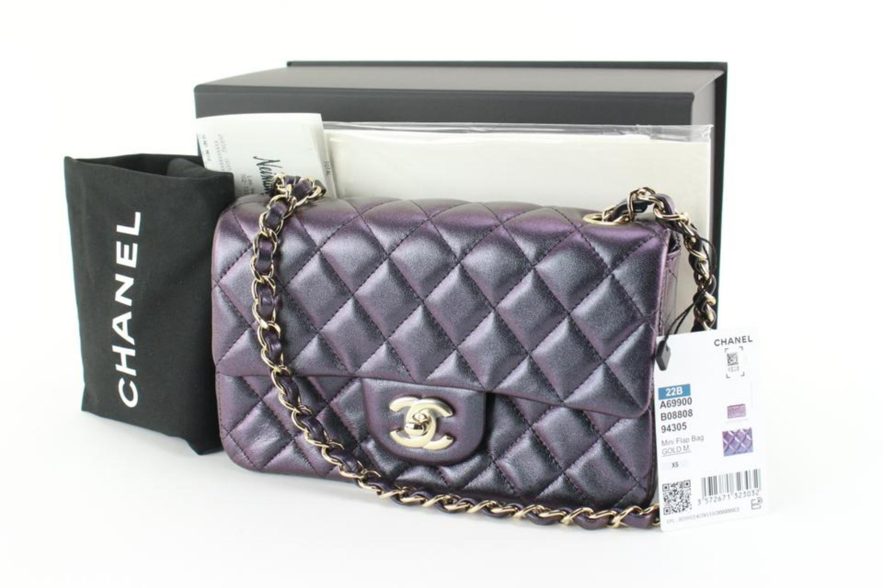 Chanel 22B Limited Quilted Iridescent Black Mini Classic Flap GHW 86ck719s 5