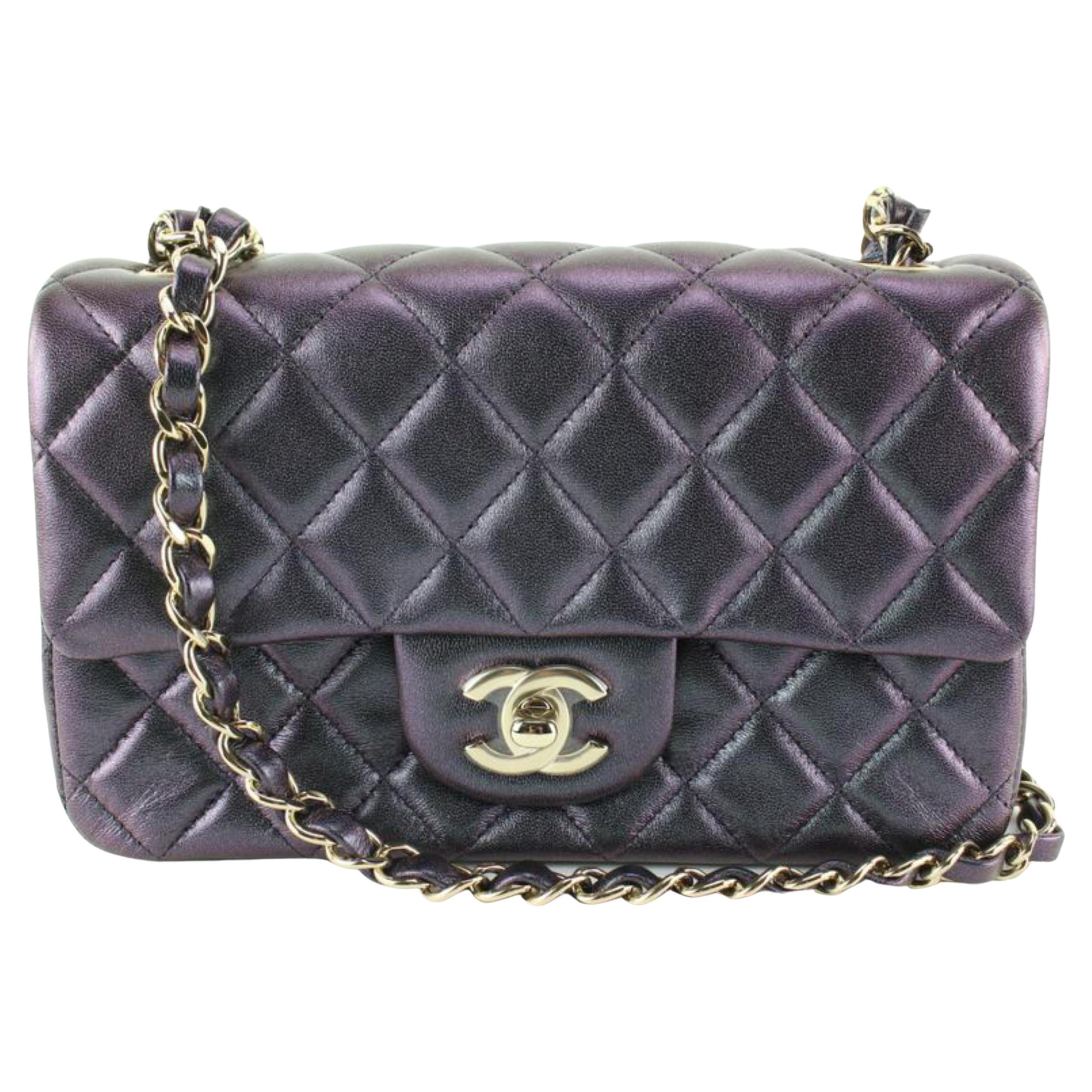 Chanel 22B Limited Quilted Iridescent Black Mini Classic Flap GHW 86ck719s
