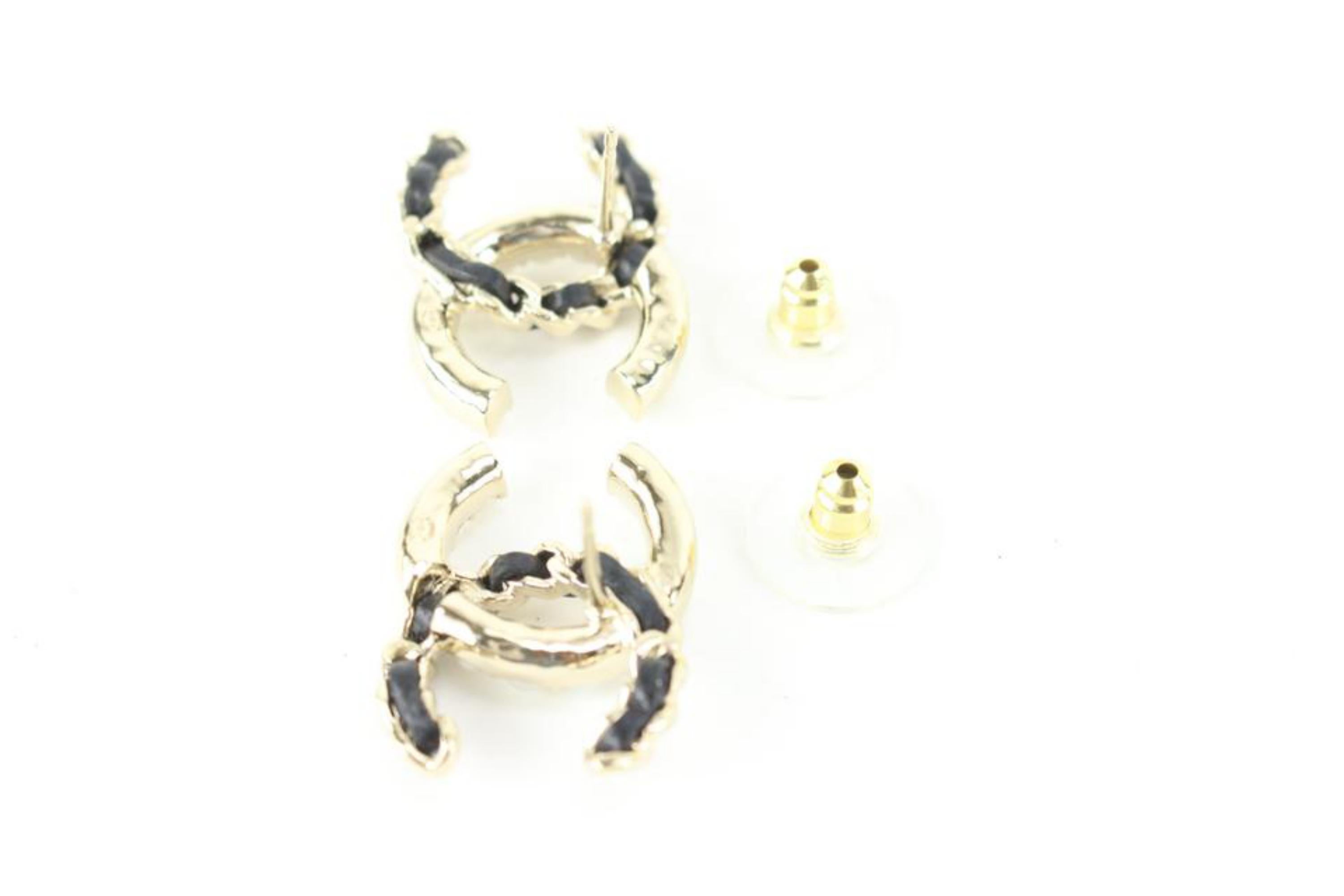 Women's Chanel 22B Pearl x Black Crystal CC Logo Pierce Earrings 81ck727s