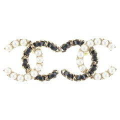 Chanel 22B Pearl x Black Crystal CC Logo Pierce Earrings 81ck727s