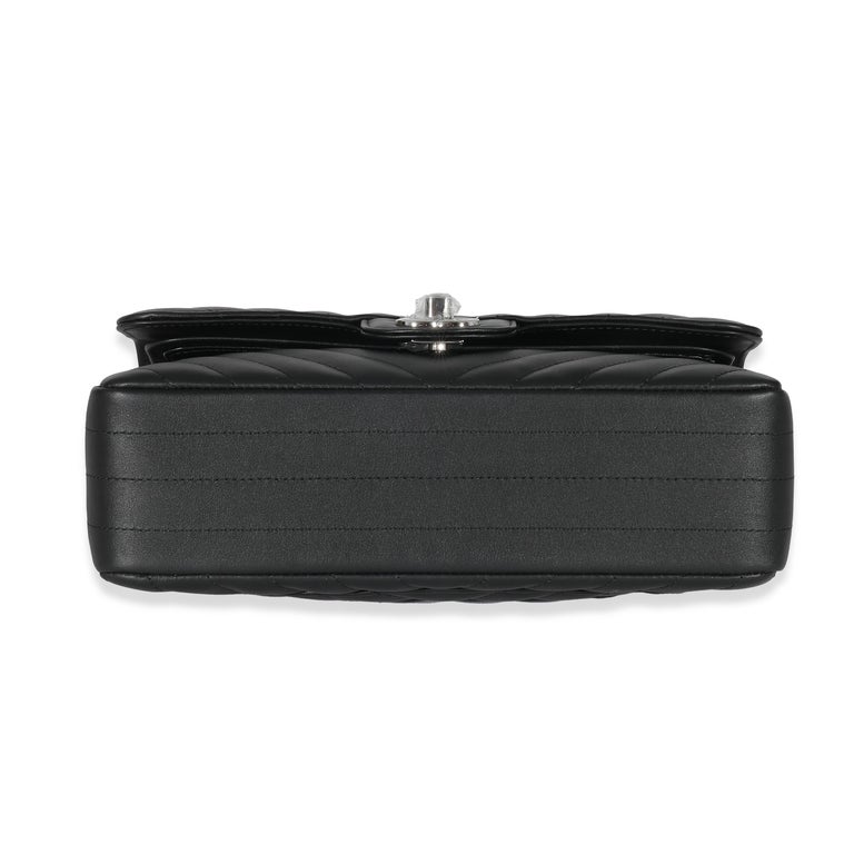 Chanel 22c Black Chevron Calfskin Small Classic Double Flap Bag