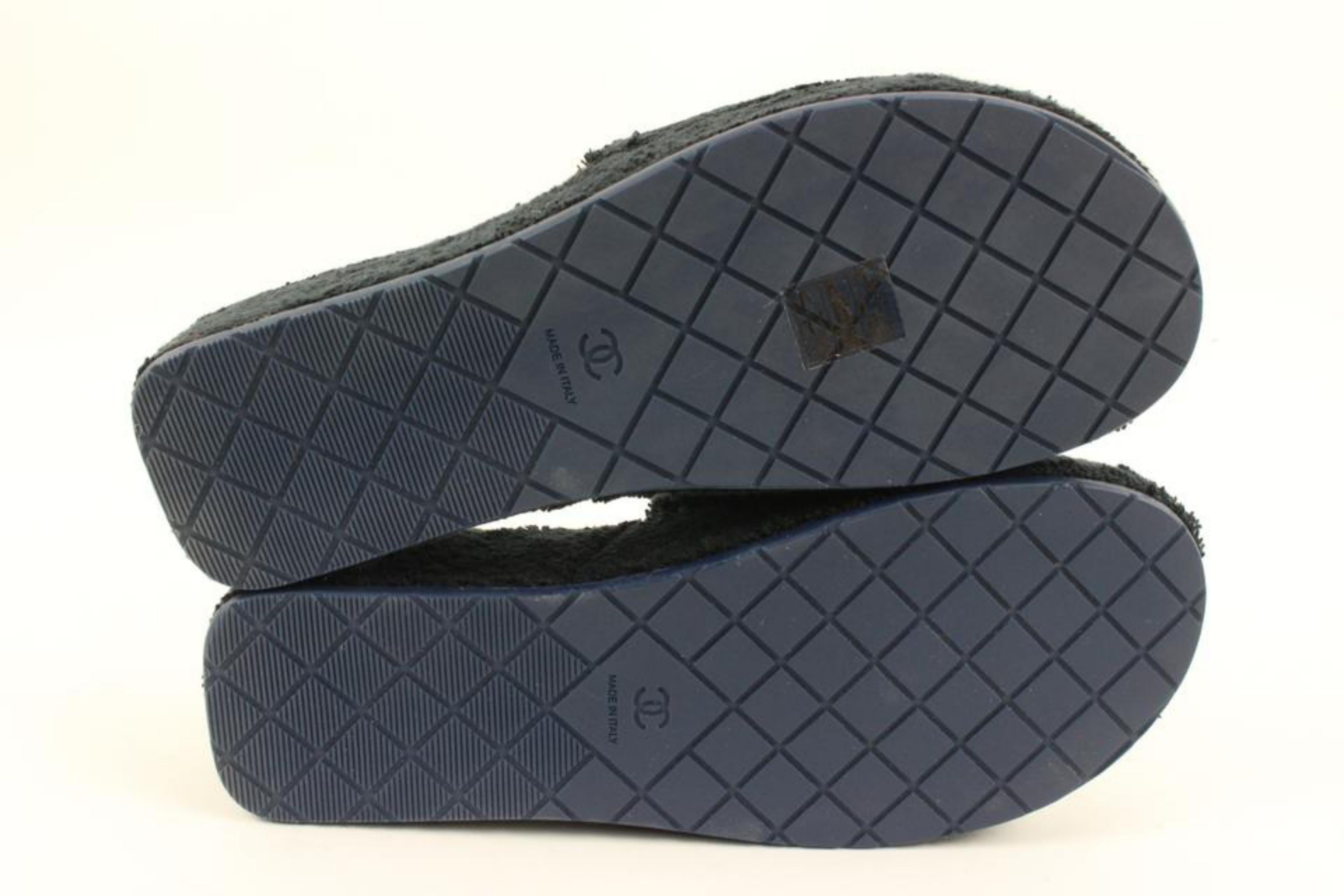 Chanel 22C Black Navy CC Logo Terry Cloth Mule Slide Platform Sandal 10ck228s 2