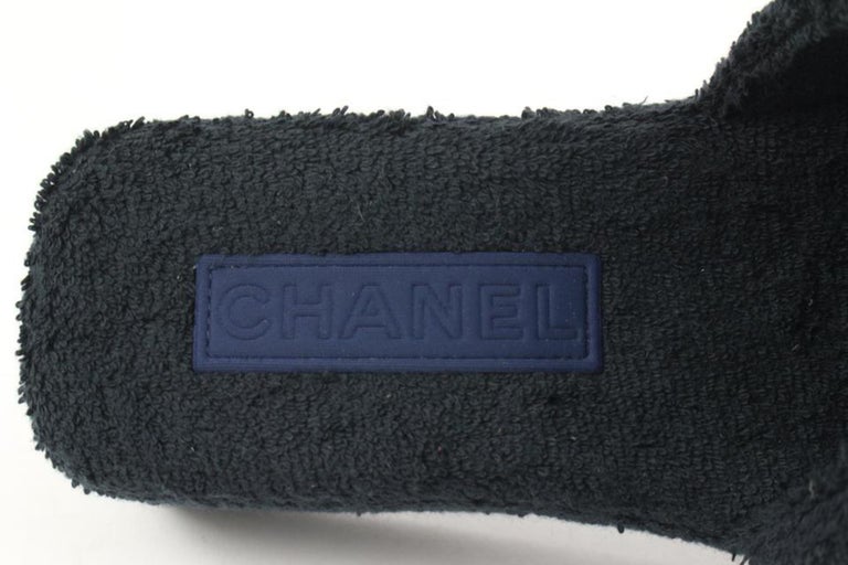 Chanel 22C Black Navy CC Logo Terry Cloth Mule Slide Platform Sandal  10ck228s at 1stDibs