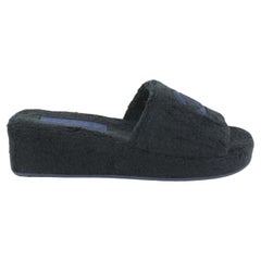 Chanel 22C Black Navy CC Logo Terry Cloth Mule Slide Platform Sandal 3c99a