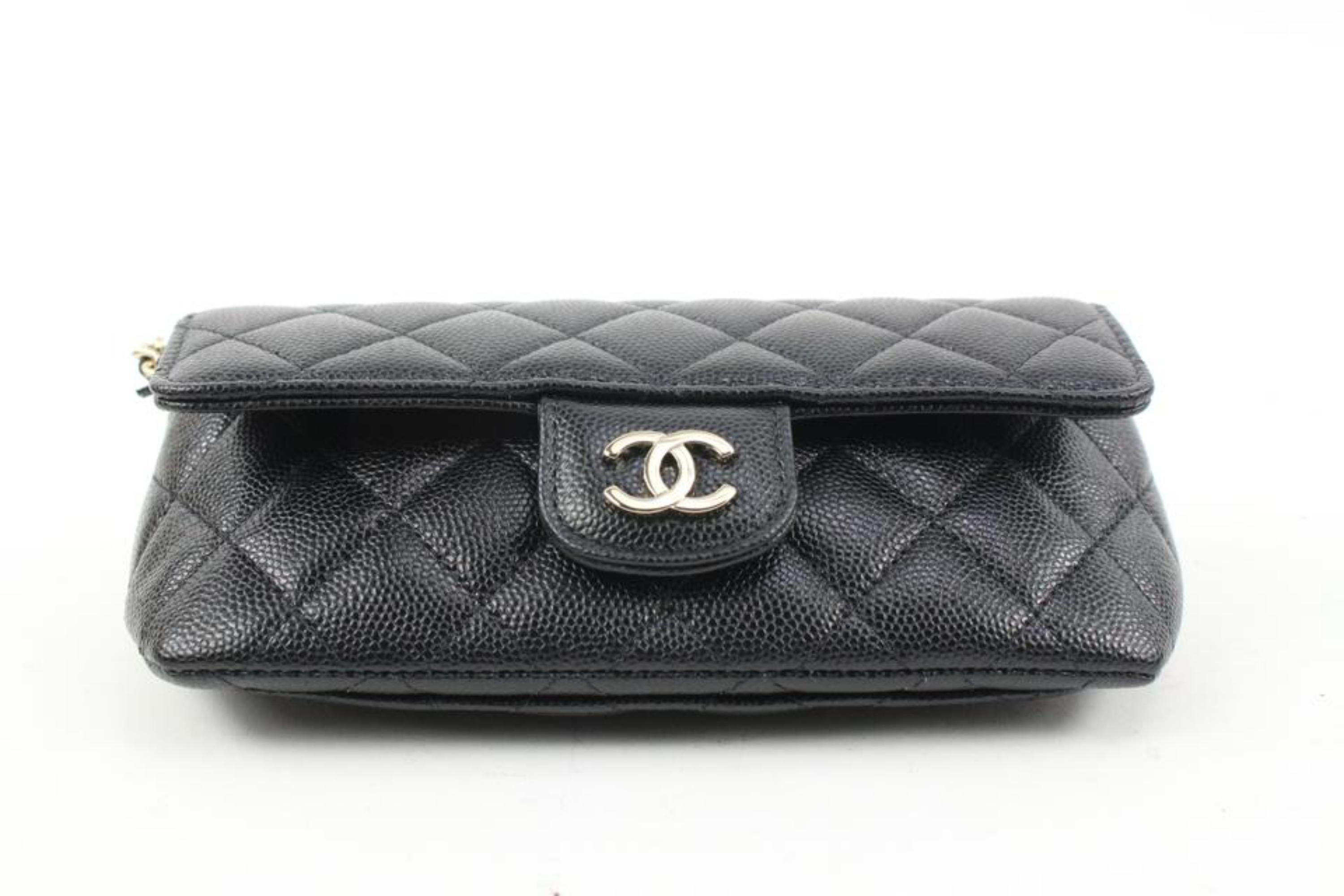 Women's Chanel 22C Black Quilted Caviar Mini Classic Flap Gold Chain 29ck31s