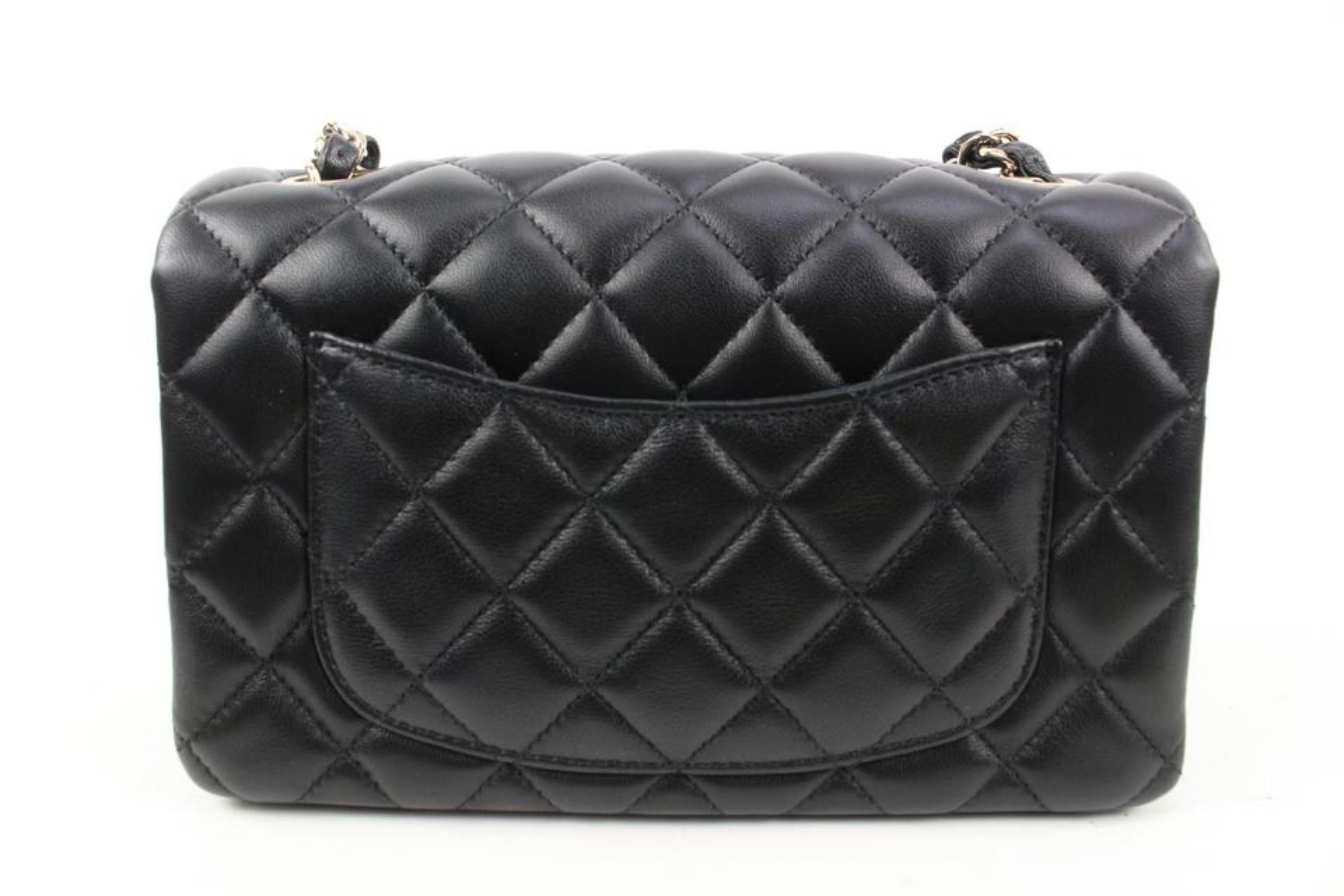 Women's Chanel 22C Black Quilted Lambskin Mini Classic Flap Gold Chain 68ck315s