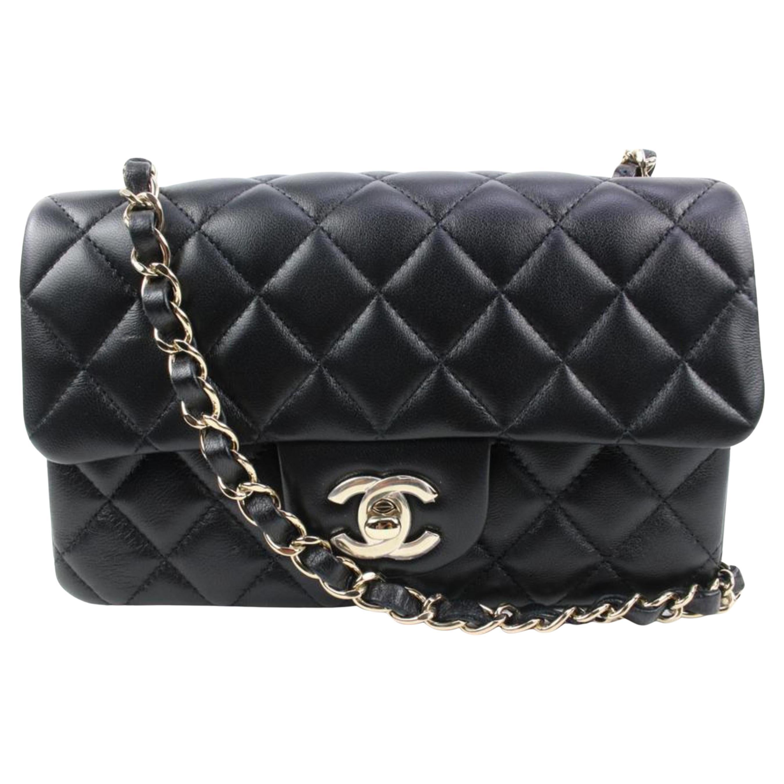 Chanel 22C Black Quilted Lambskin Mini Classic Flap Gold Chain 68ck315s