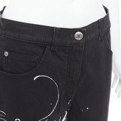 CHANEL 22C black white CC horoscope star print wide leg jeans FR40 L