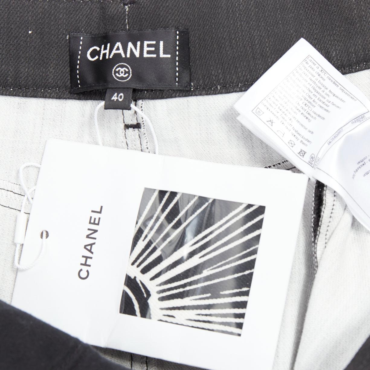 CHANEL 22C black white CC horoscope star print wide leg jeans FR40 L For Sale 3
