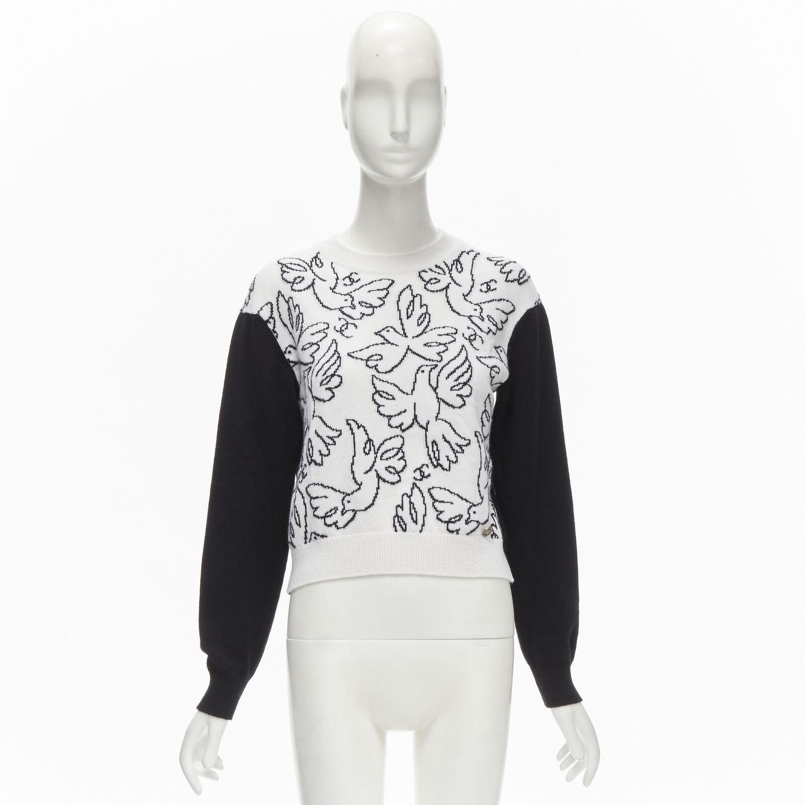 CHANEL 22C Kaschmir schwarz weiß Taube Vogel CC Pullover Pullover FR34 XS 6