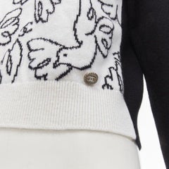 CHANEL 22C cashmere black white Dove bird CC pullover sweater FR34 XS