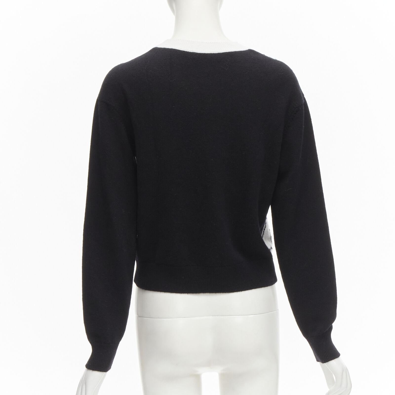 Women's CHANEL 22C cashmere black white Dove bird CC pullover sweater FR34 XS For Sale
